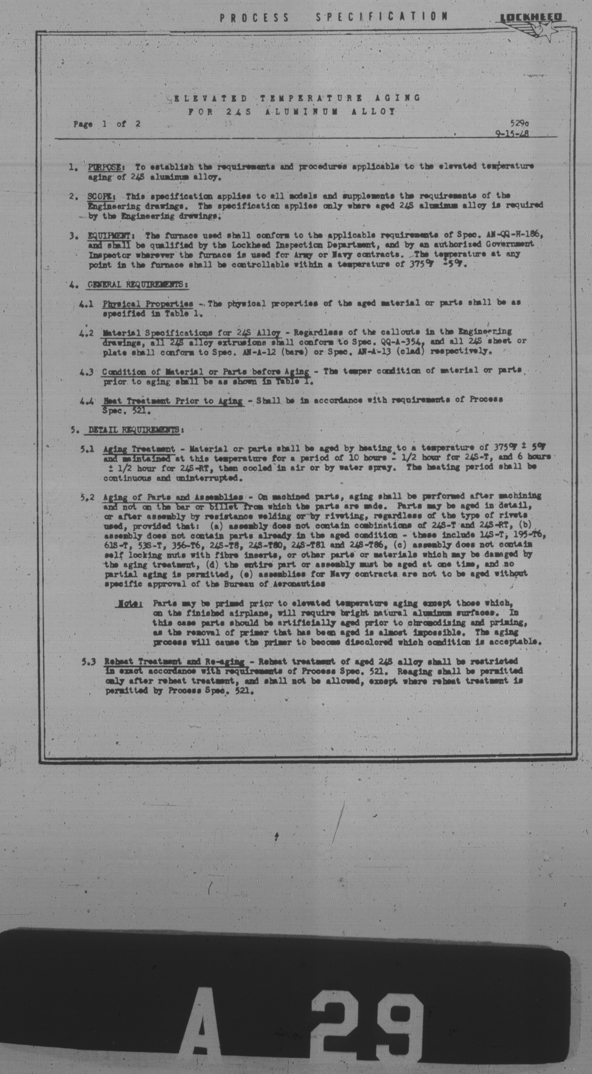 Sample page 1 from AirCorps Library document: Elevated Temperature Aging for 24S Aluminum Alloy