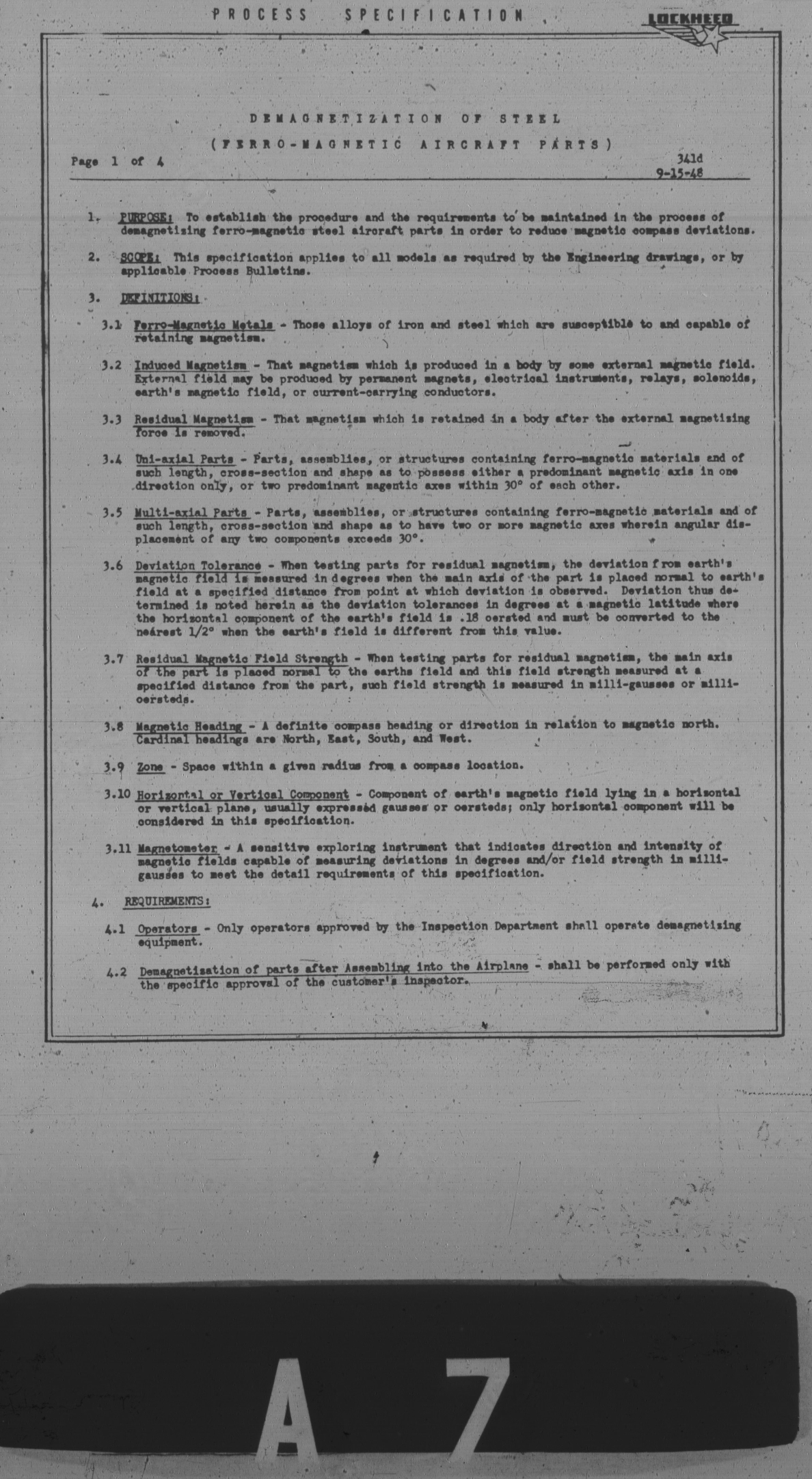 Sample page 1 from AirCorps Library document: Demagnetization of Steel (Ferro-Magnetic Aircraft Parts)