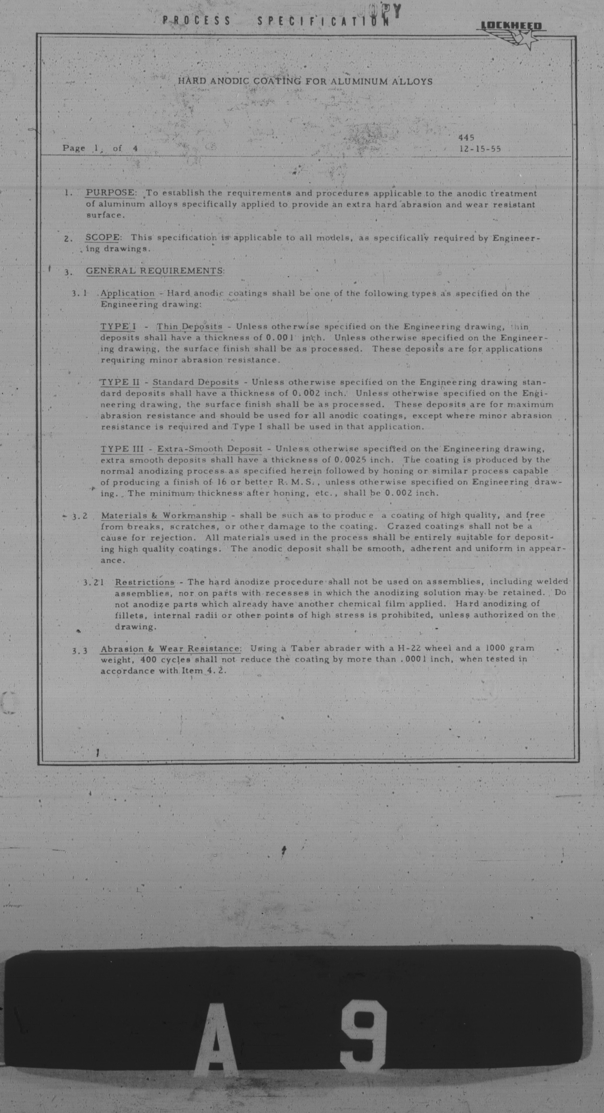 Sample page 1 from AirCorps Library document: Hard Anodic Coating for Aluminum Alloys