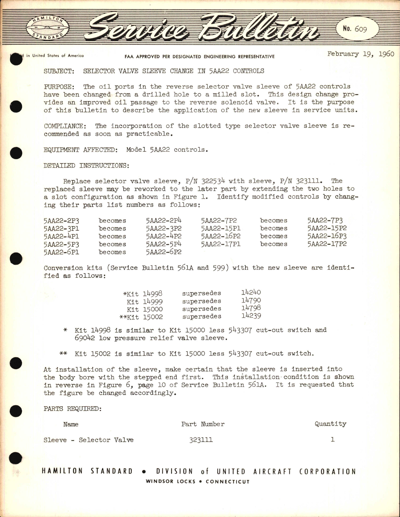 Sample page 1 from AirCorps Library document: Selector Valve Sleeve Change in 5AA22 Controls
