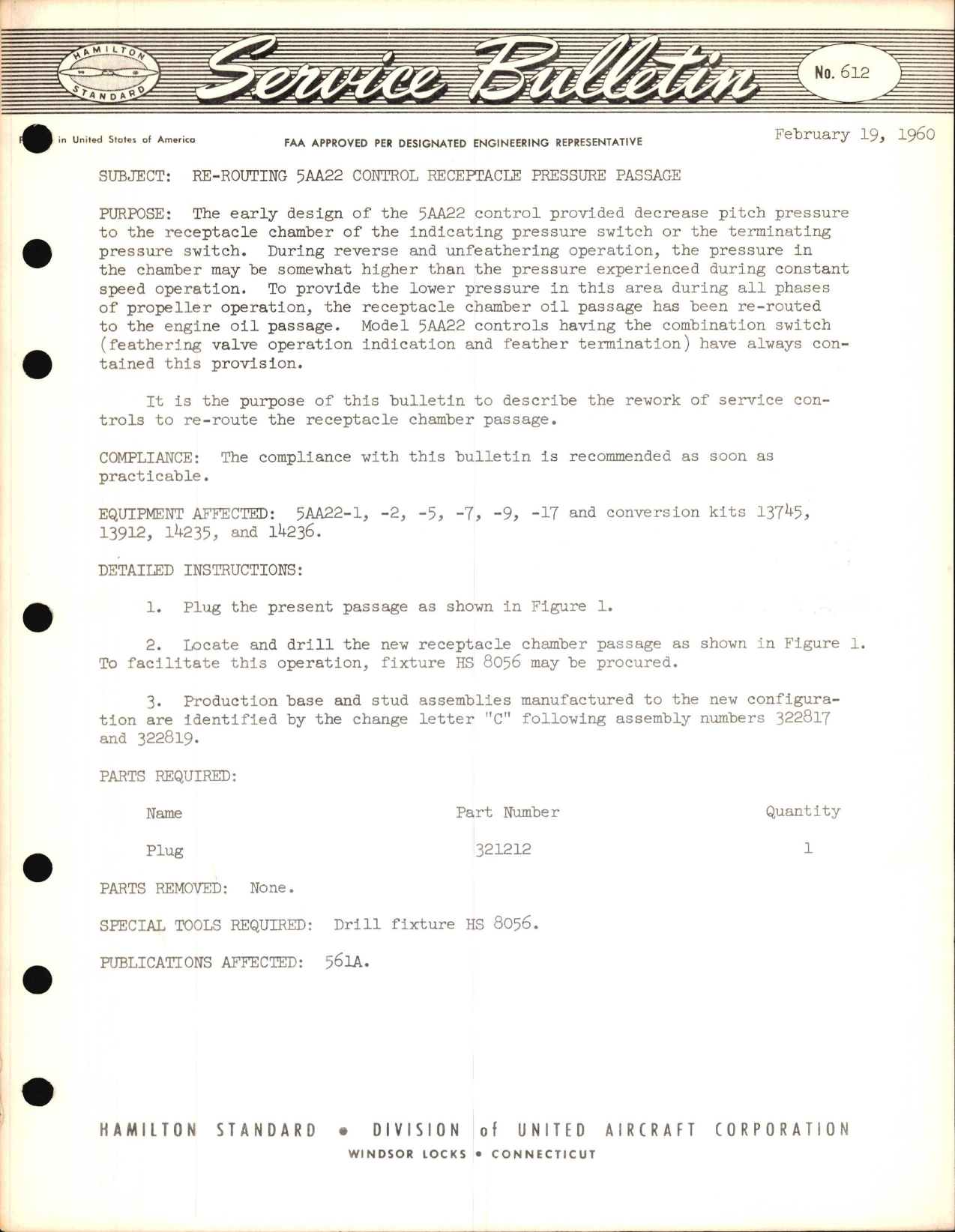 Sample page 1 from AirCorps Library document: Re-Routing 5AA22 Control Receptacle Pressure Passage