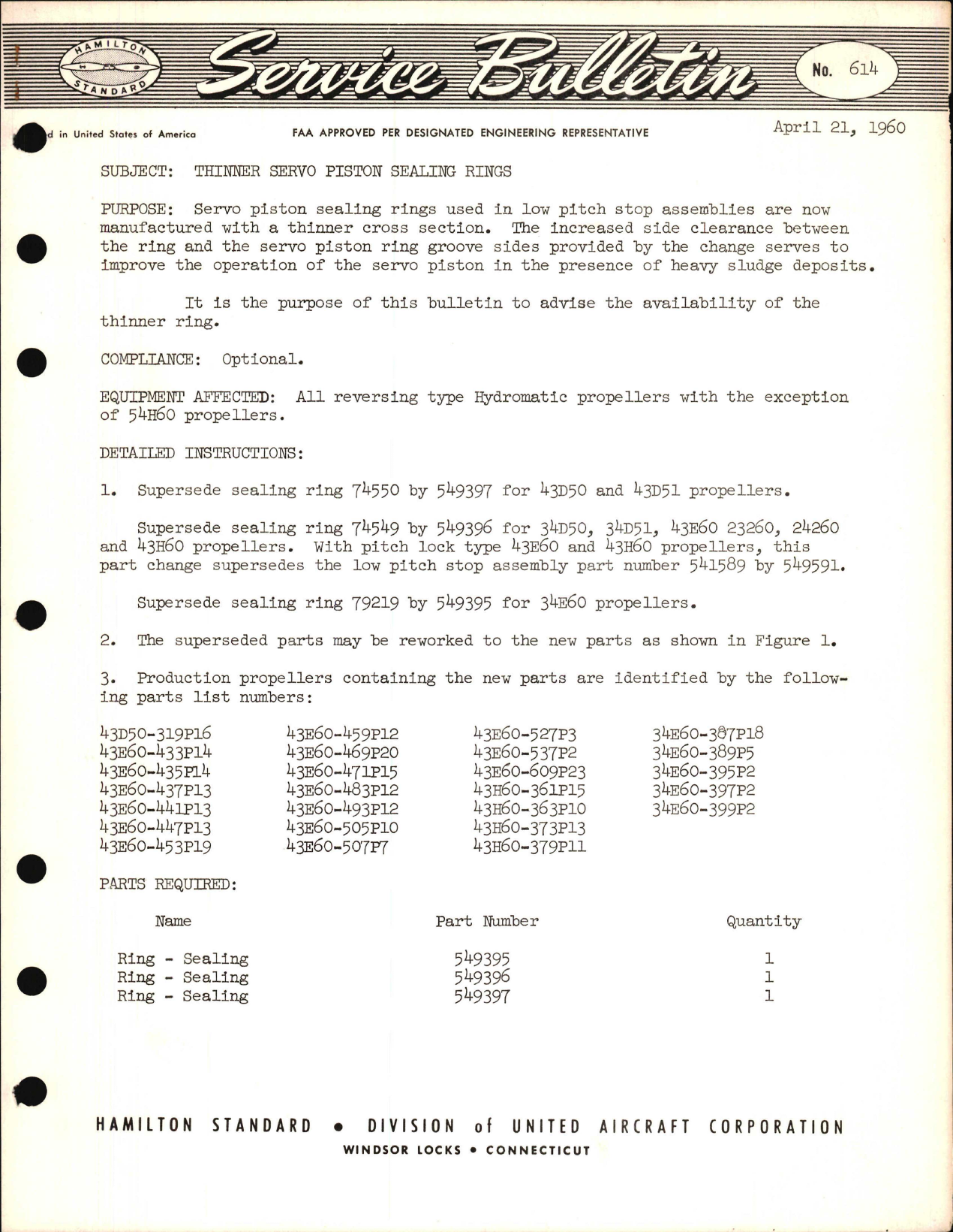 Sample page 1 from AirCorps Library document: Thinner Servo Piston Sealing Rings