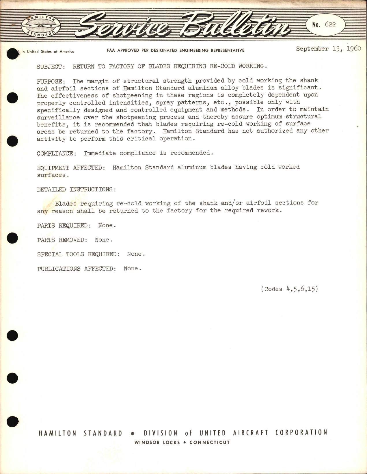 Sample page 1 from AirCorps Library document: Return to Factory of Blades Requiring Re-Cold Working