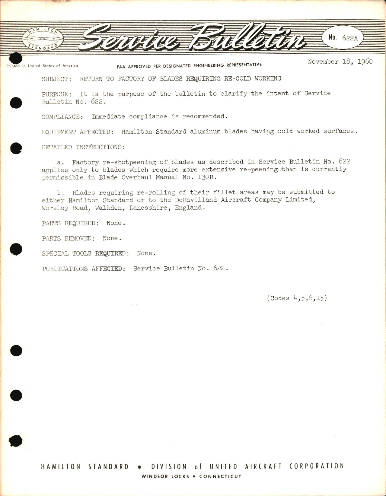 Sample page 1 from AirCorps Library document: Return to Factory of Blades Requiring Re-Cold Working