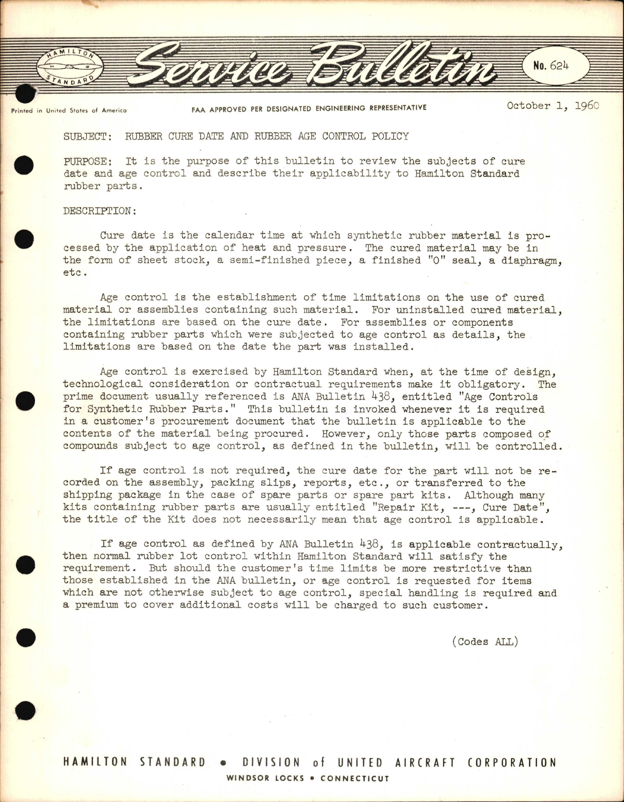 Sample page 1 from AirCorps Library document: Rubber Cure Date and Rubber Age Control Policy