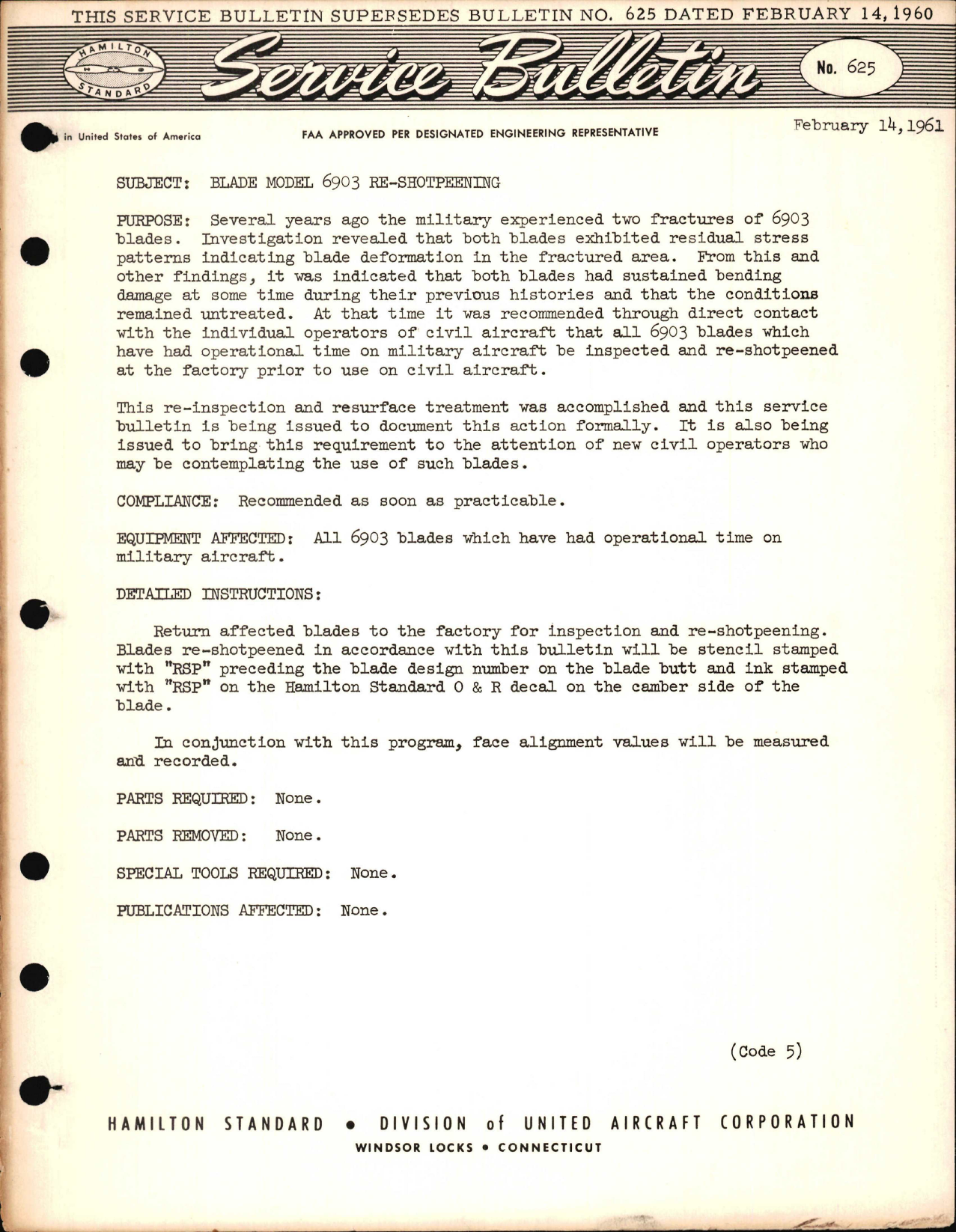 Sample page 1 from AirCorps Library document: Blade Model 6903 Re-Shotpeening