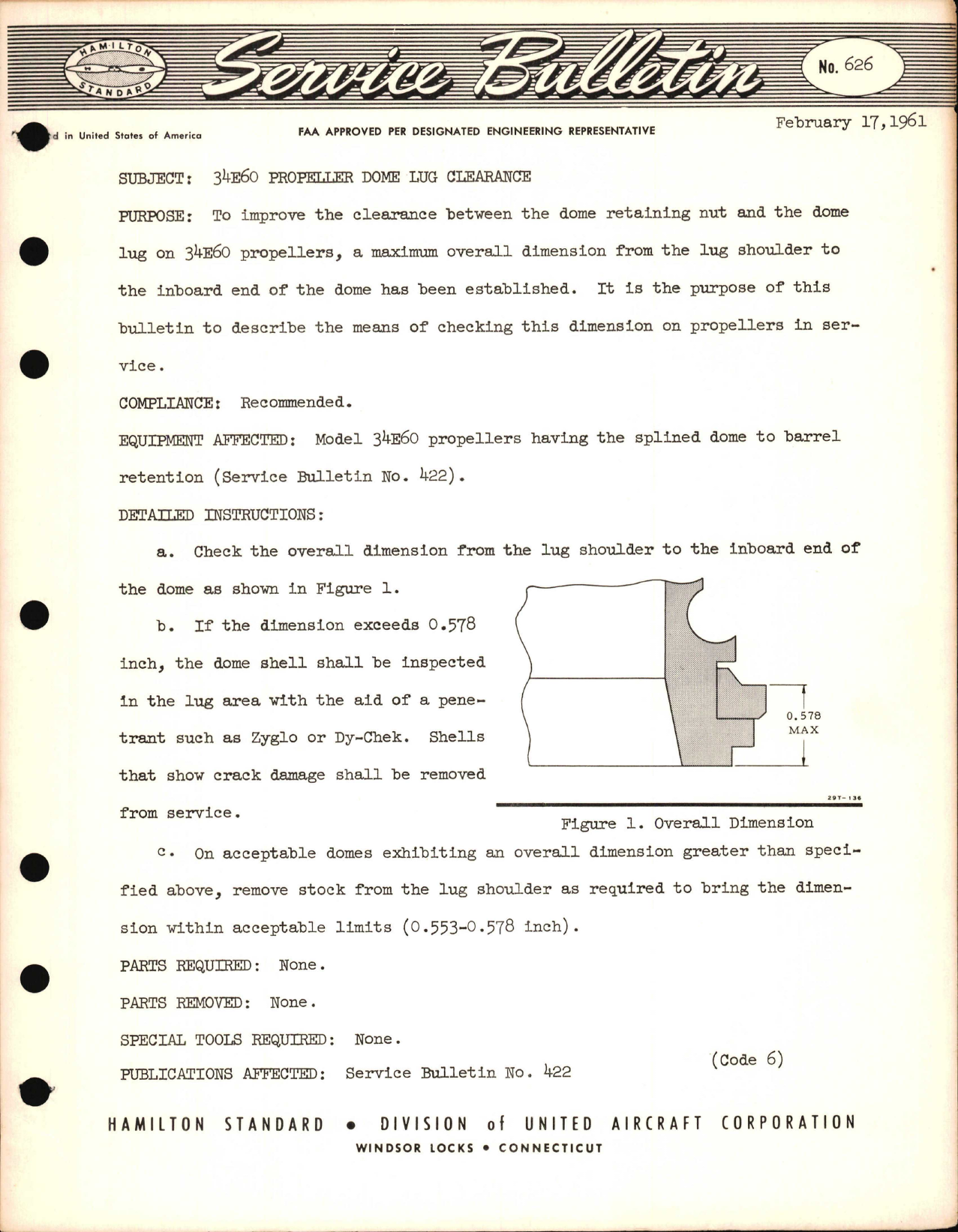 Sample page 1 from AirCorps Library document: 34E60 Propeller Dome Lug Clearance