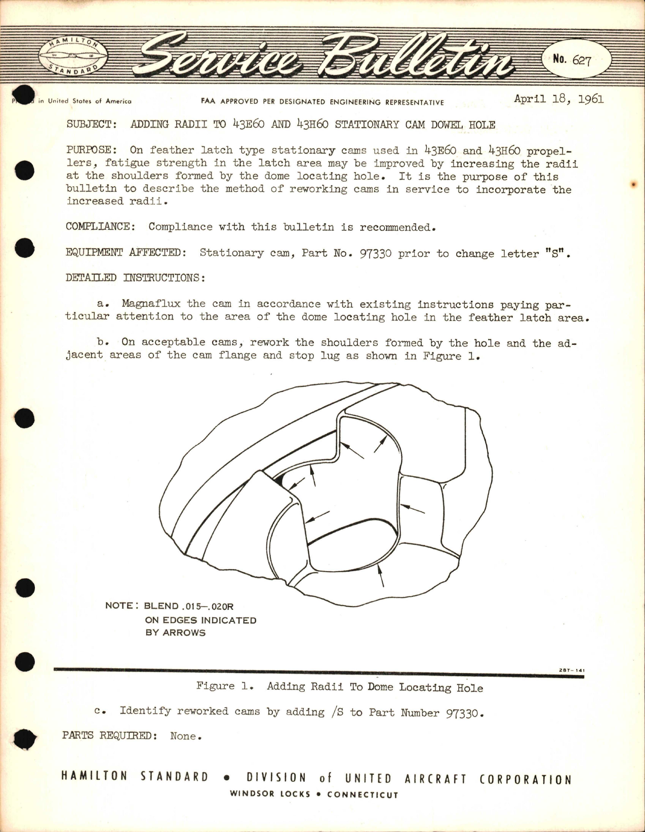 Sample page 1 from AirCorps Library document: Adding Radii to 43E60 and 43H60 Stationary Cam Dowel Hole