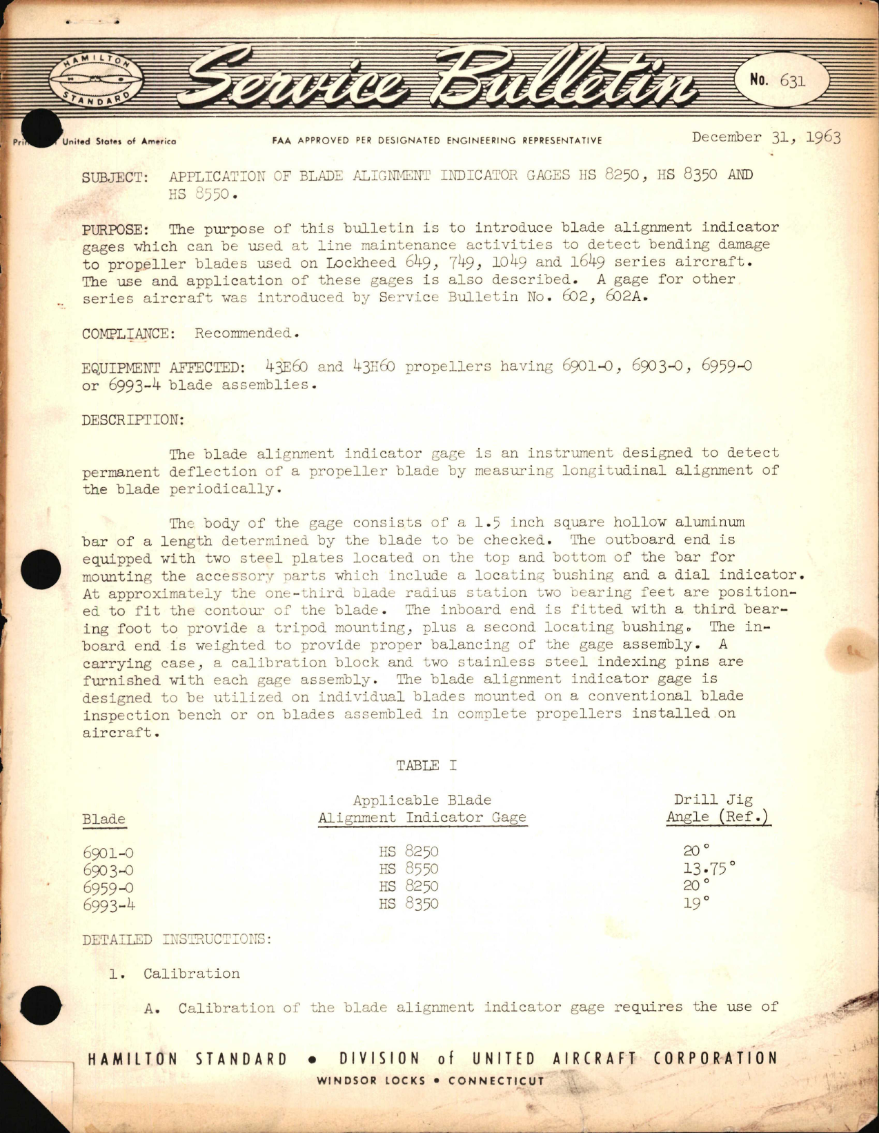 Sample page 1 from AirCorps Library document: Application of Blade Alignment Indicator Gage HS 8250, HS 8350, and HS 8550