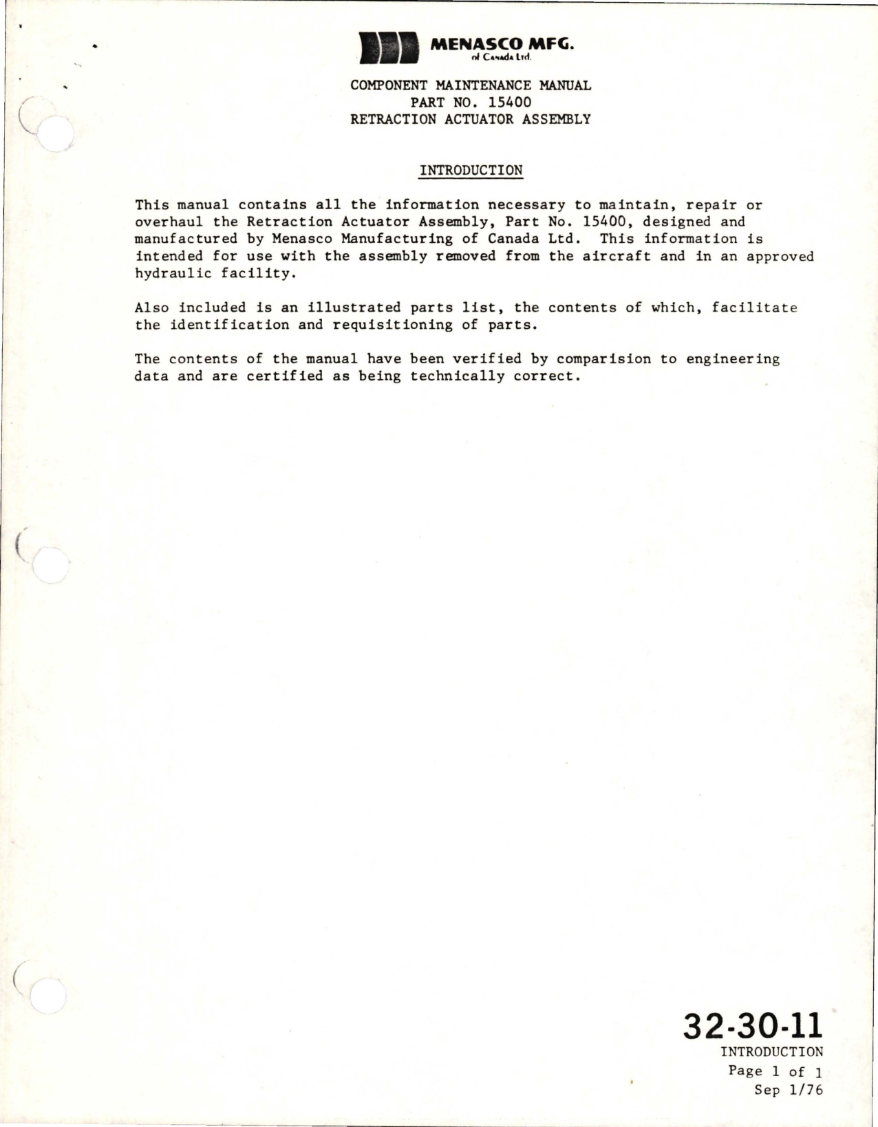 Sample page 9 from AirCorps Library document: Component Maintenance Manual for Main Landing Gear Retraction Actuator Assembly - Parts 15400, 15400-5, and 15400-7