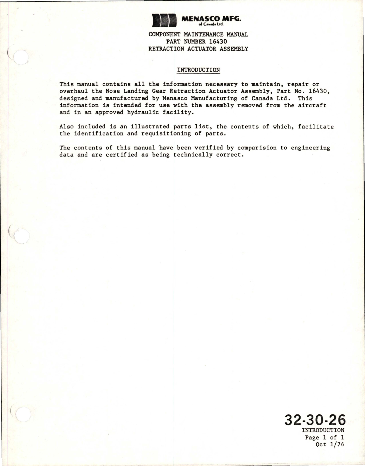 Sample page 9 from AirCorps Library document: Component Maintenance Manual for Nose Landing Gear Retraction Actuator Assembly - Part 16430-1