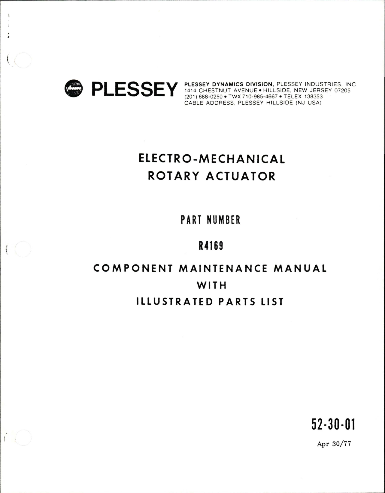 Sample page 1 from AirCorps Library document: Component Maintenance Manual with Illustrated Parts List for Electro Mechanical Rotary Actuator - Part R4169