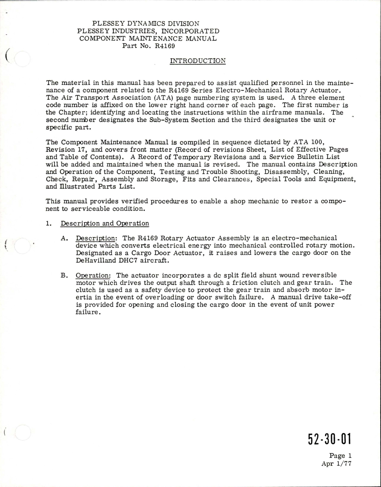 Sample page 9 from AirCorps Library document: Component Maintenance Manual with Illustrated Parts List for Electro Mechanical Rotary Actuator - Part R4169