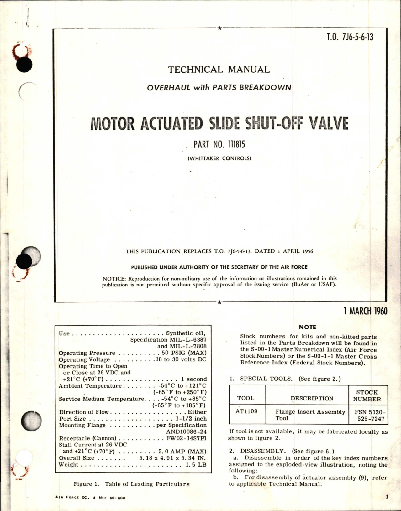 Sample page 1 from AirCorps Library document: Overhaul with Parts Breakdown for Motor Actuated Slide Shut Off Valve - Part 111815