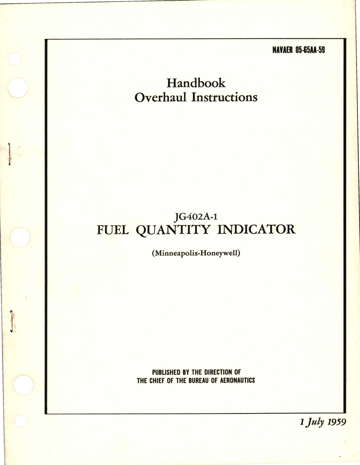 Sample page 1 from AirCorps Library document: Overhaul Instructions for Fuel Quantity Indicator - JG402A-1