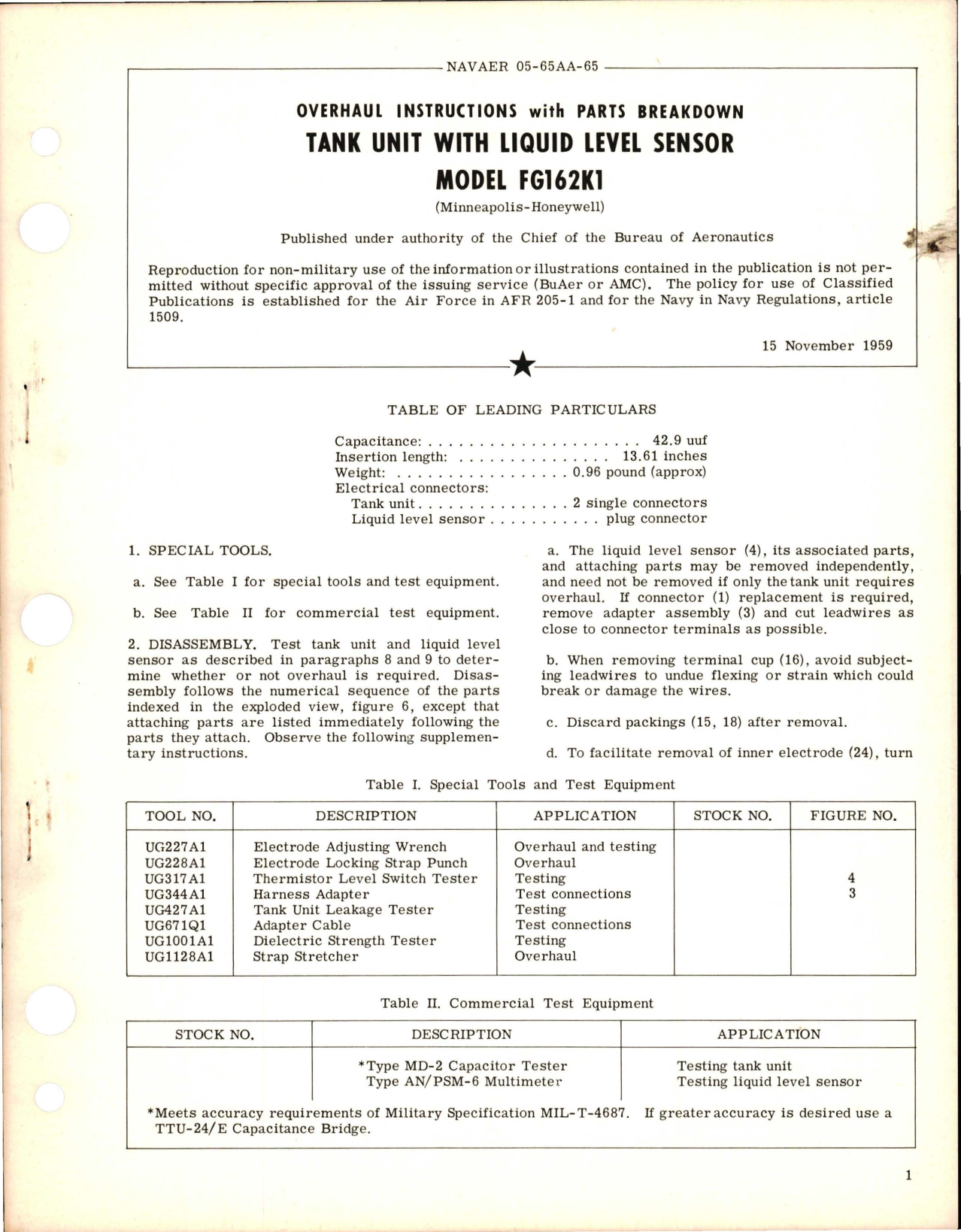 Sample page 1 from AirCorps Library document: Overhaul Instructions with Parts Breakdown for Tank Unit with Liquid Level Sensor - Model FG16K1 