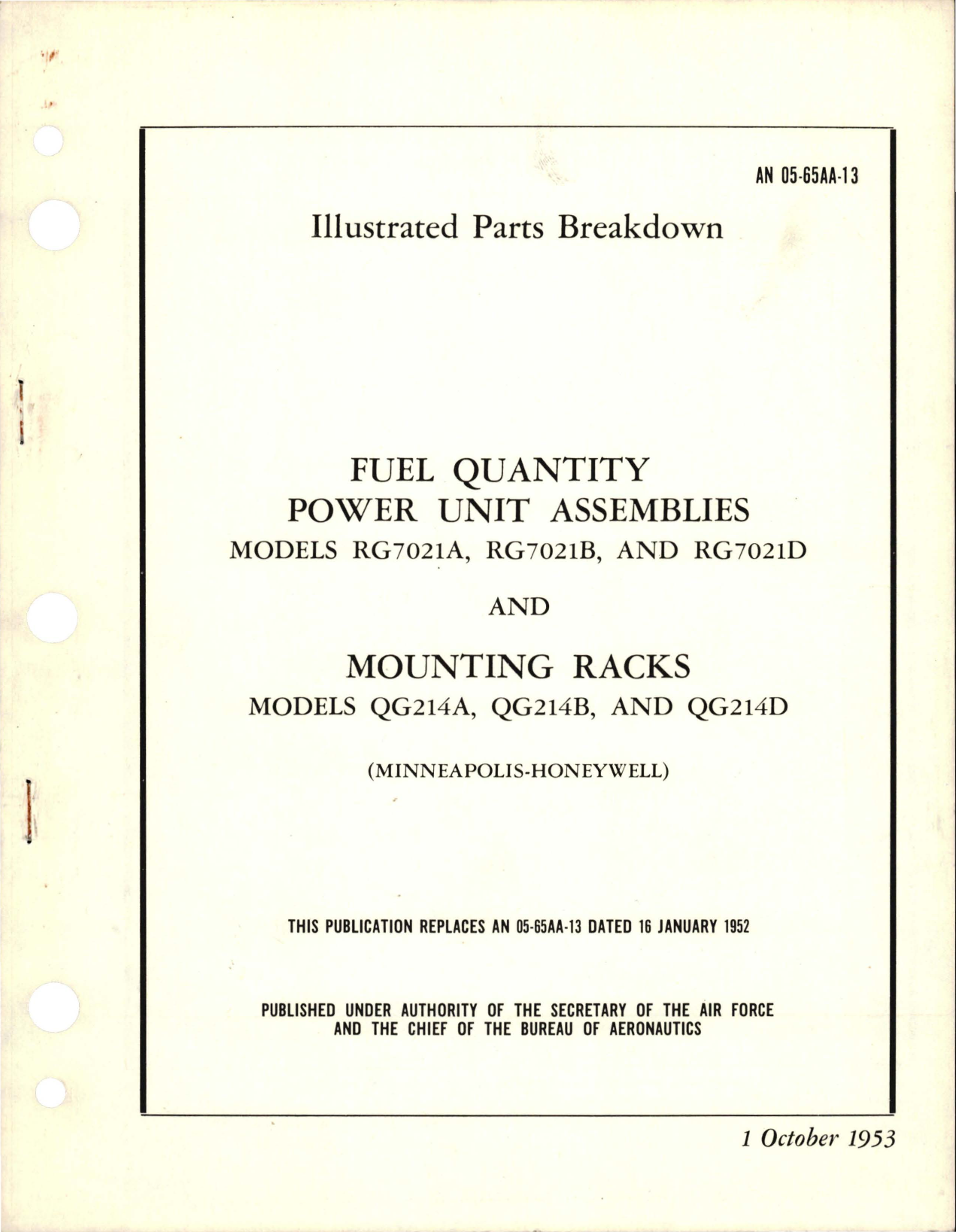 Sample page 1 from AirCorps Library document: Illustrated Parts Breakdown for Fuel Quantity Power Unit Assemblies and Mounting Racks 