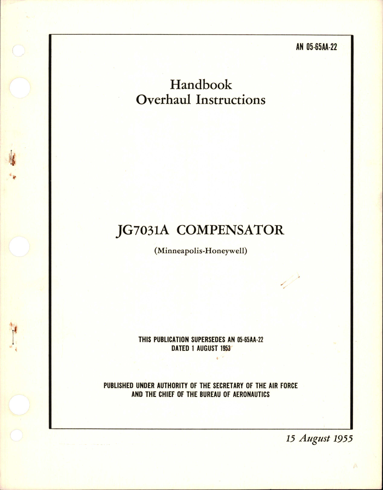 Sample page 1 from AirCorps Library document: Overhaul Instructions for Compensator - JG7031A 