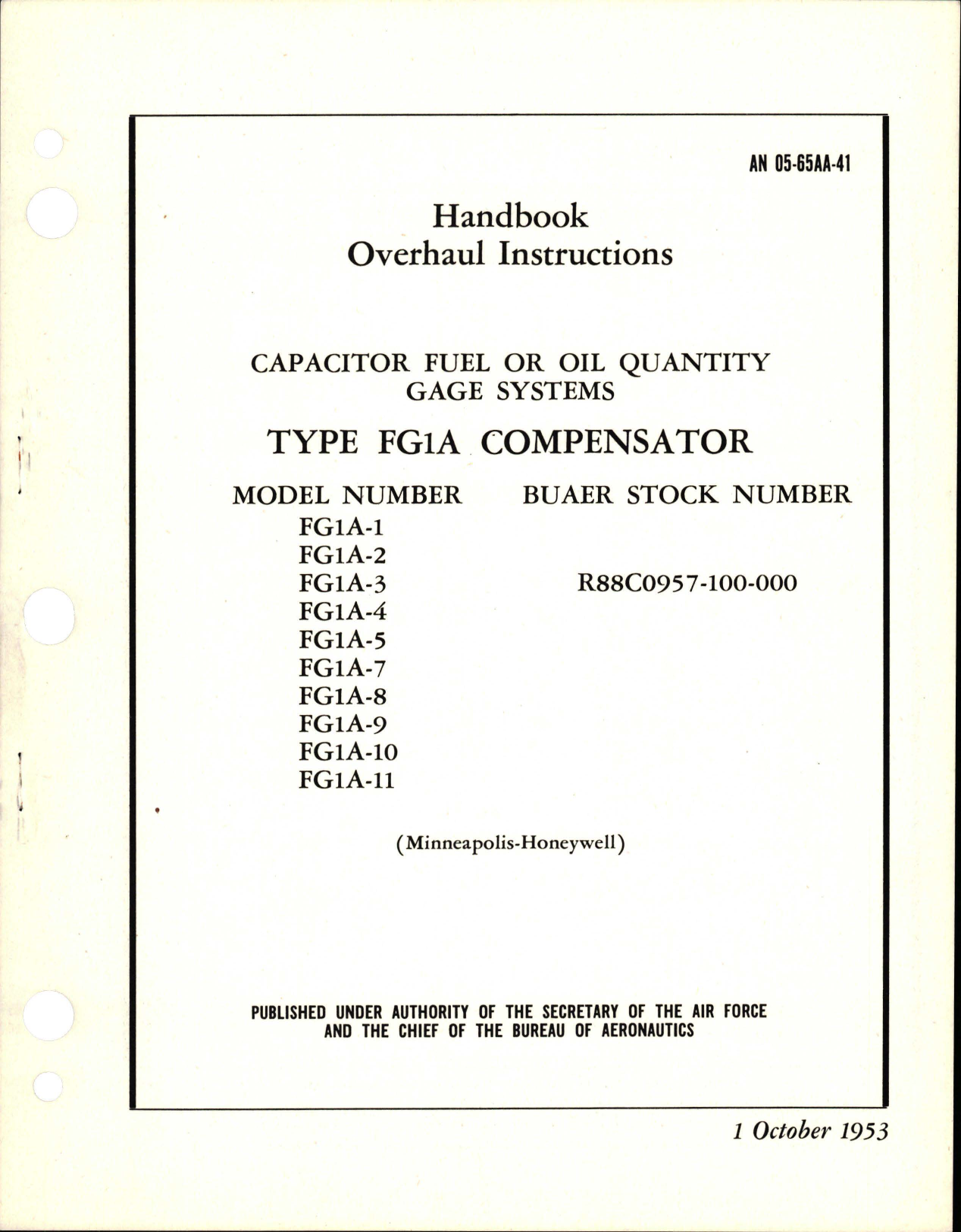 Sample page 1 from AirCorps Library document: Overhaul Instructions for Compensator - Capacitor Fuel or Oil Quantity Gage Systems Compensator - Type FG1A