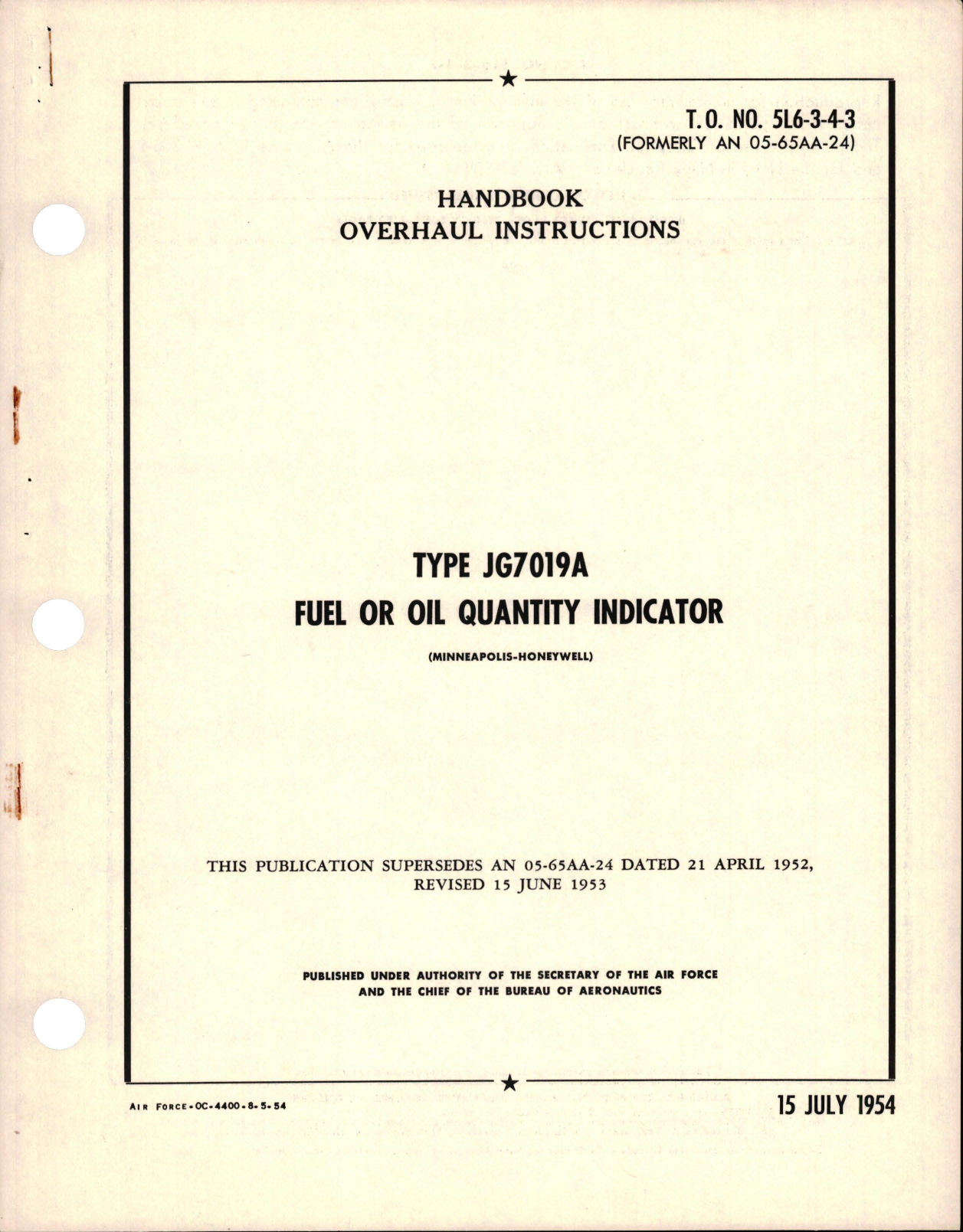 Sample page 1 from AirCorps Library document: Overhaul Instructions for Fuel or Oil Quantity Indicator - Type JG7019A