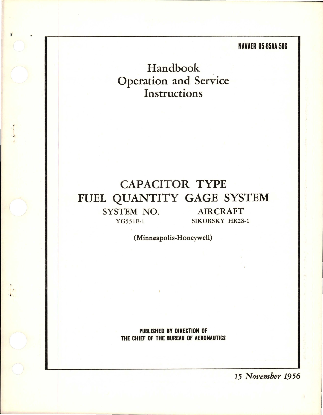 Sample page 1 from AirCorps Library document: Operation and Service Instructions for Capacitor Type Fuel Quantity Gage System - System YG551E-1 