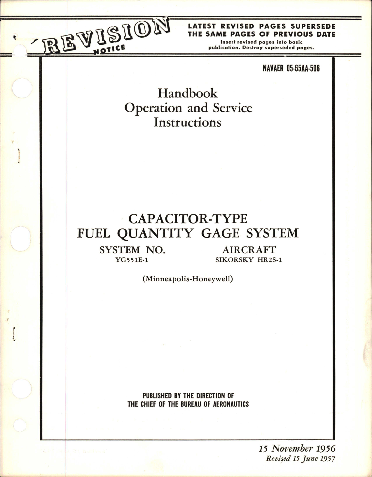 Sample page 1 from AirCorps Library document: Revision to Operation and Service Instructions for Capacitor Type Fuel Quantity Gage System - YG551E-1 