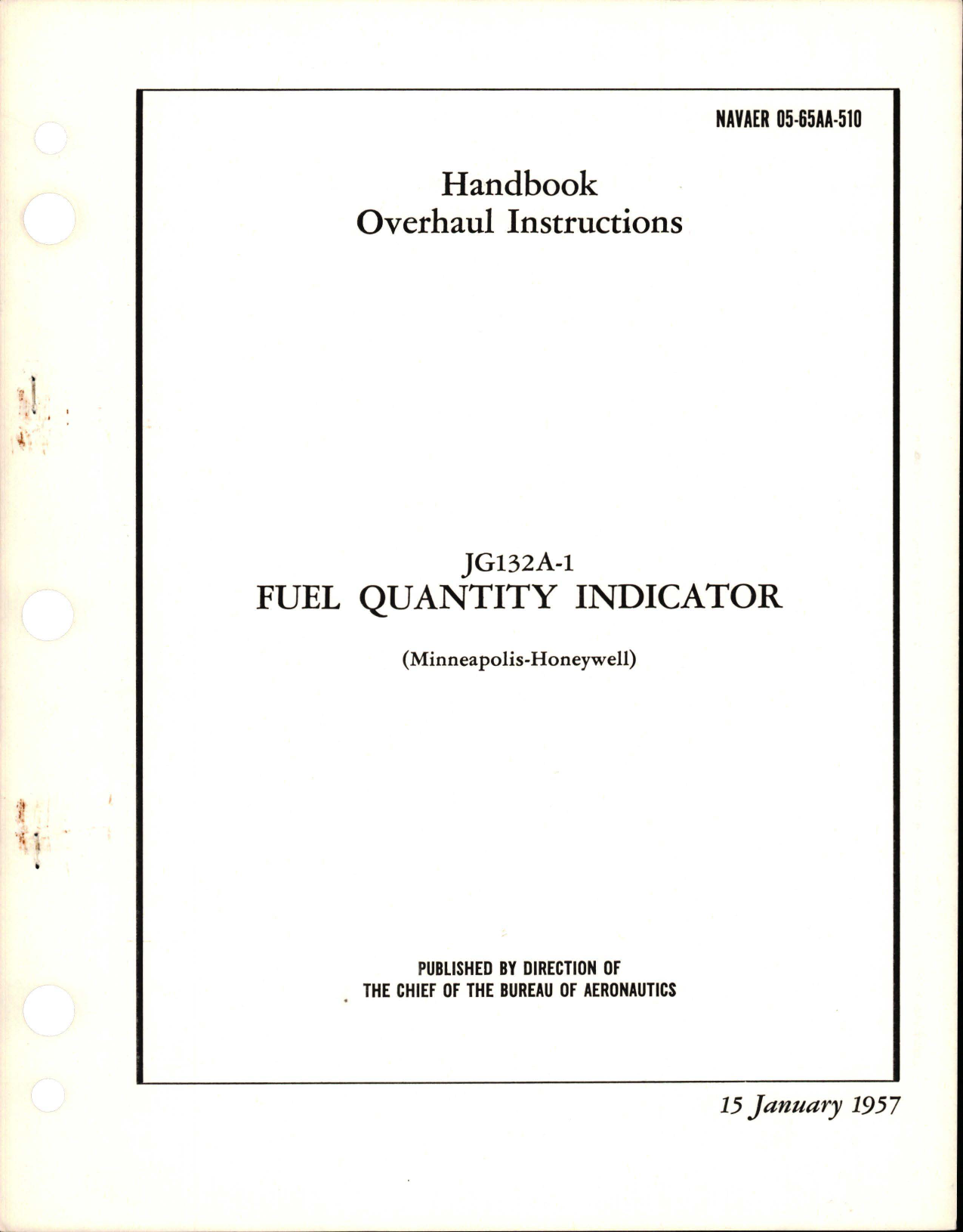 Sample page 1 from AirCorps Library document: Overhaul Instructions for Fuel Quantity Indicator - JG132A-1 