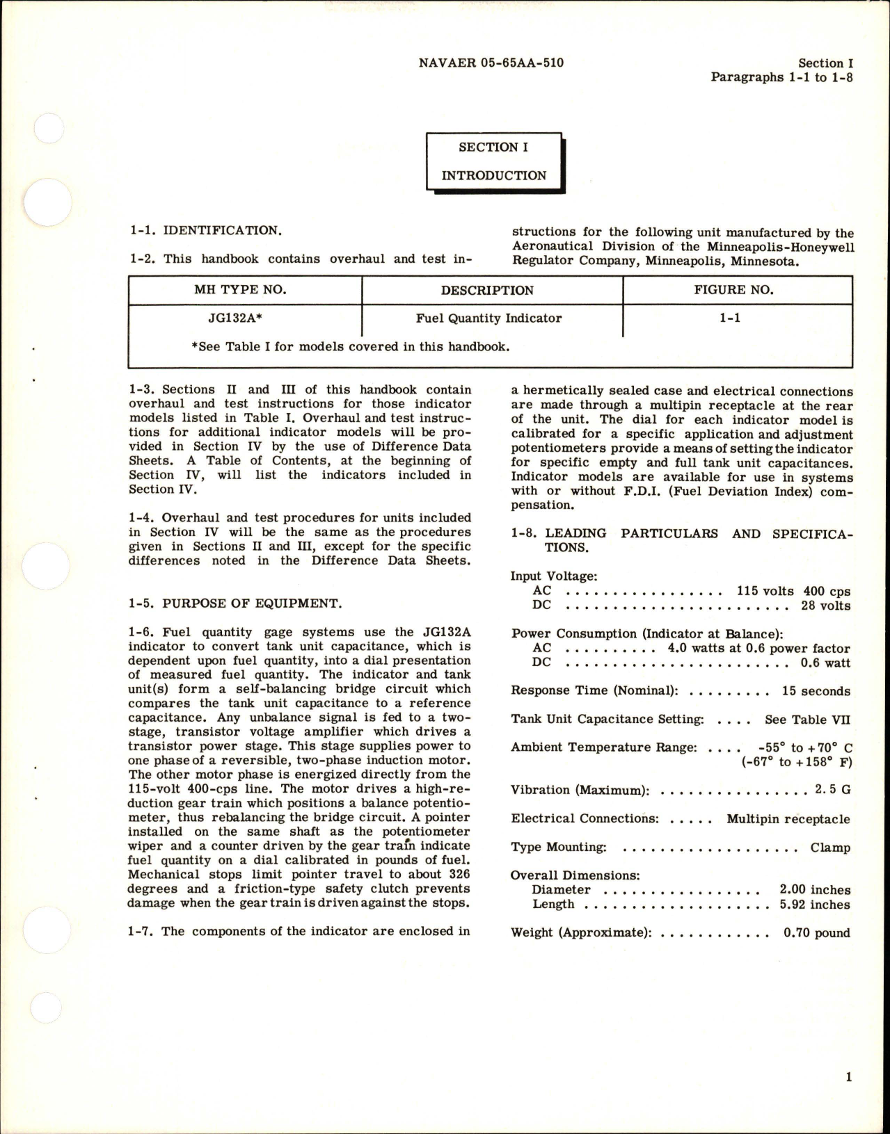 Sample page 5 from AirCorps Library document: Overhaul Instructions for Fuel Quantity Indicator - JG132A-1 