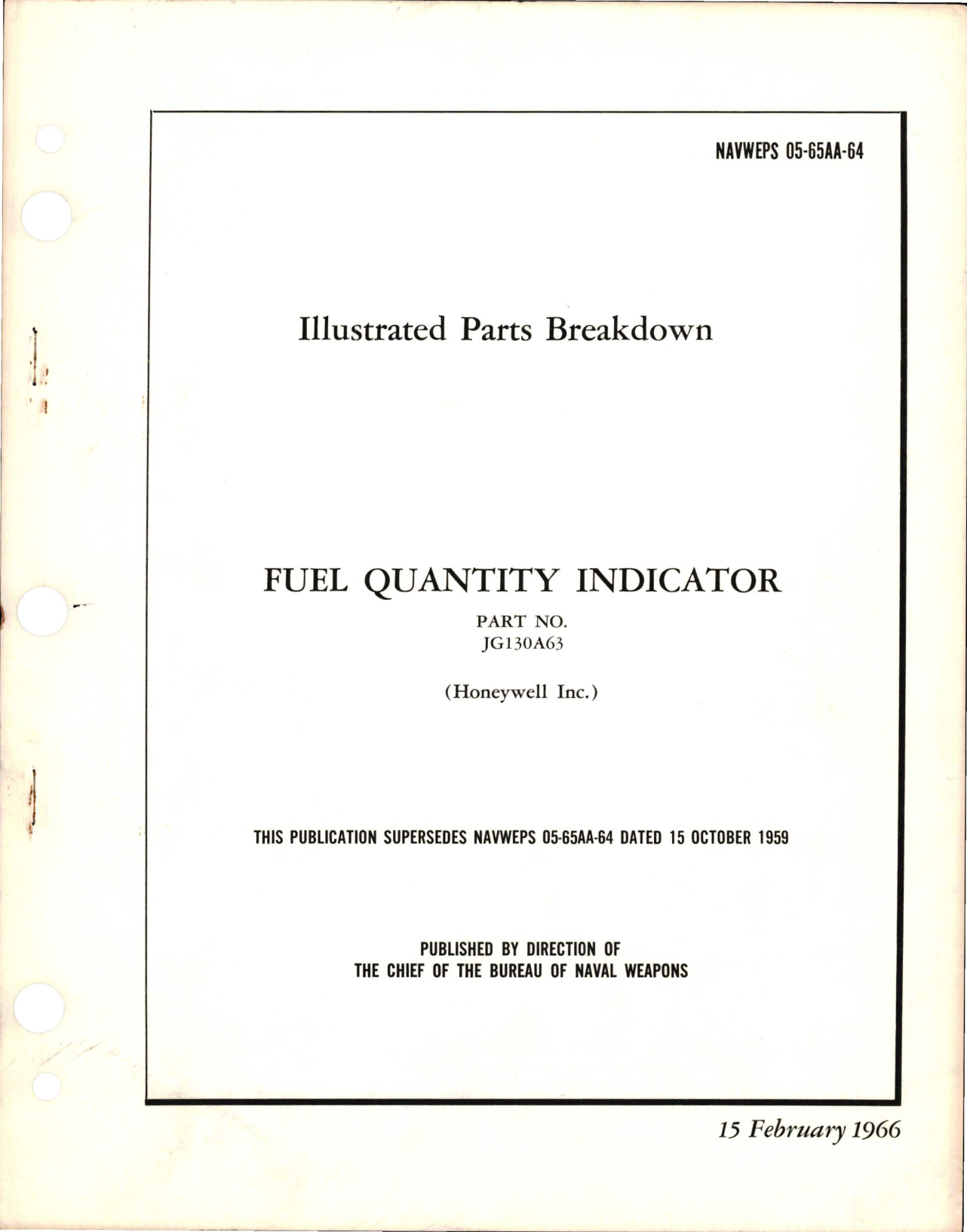 Sample page 1 from AirCorps Library document: Illustrated Parts Breakdown for Fuel Quantity Indicator - Part JG130A63 