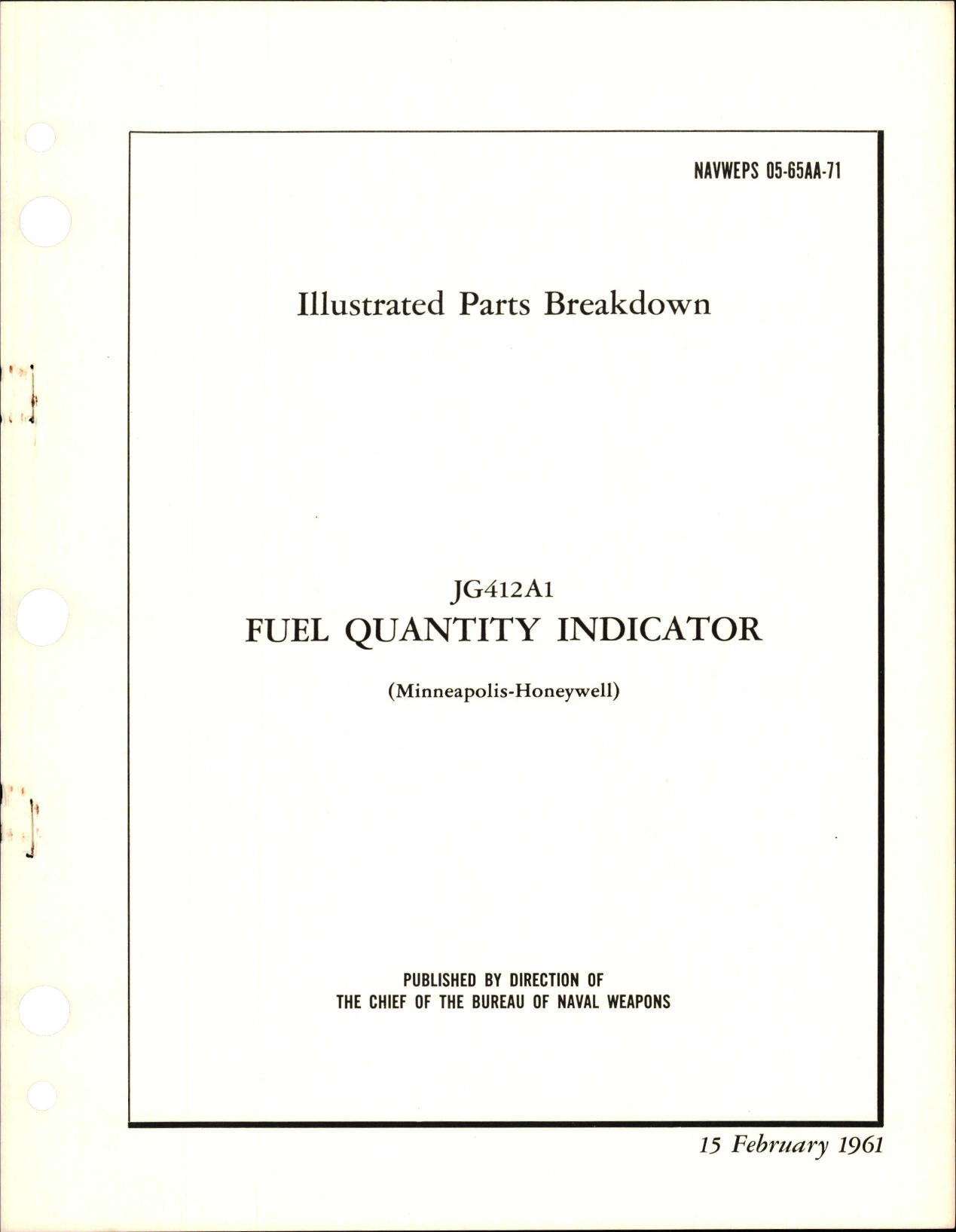 Sample page 1 from AirCorps Library document: Illustrated Parts Breakdown for Fuel Quantity Indicator - JG412A1 