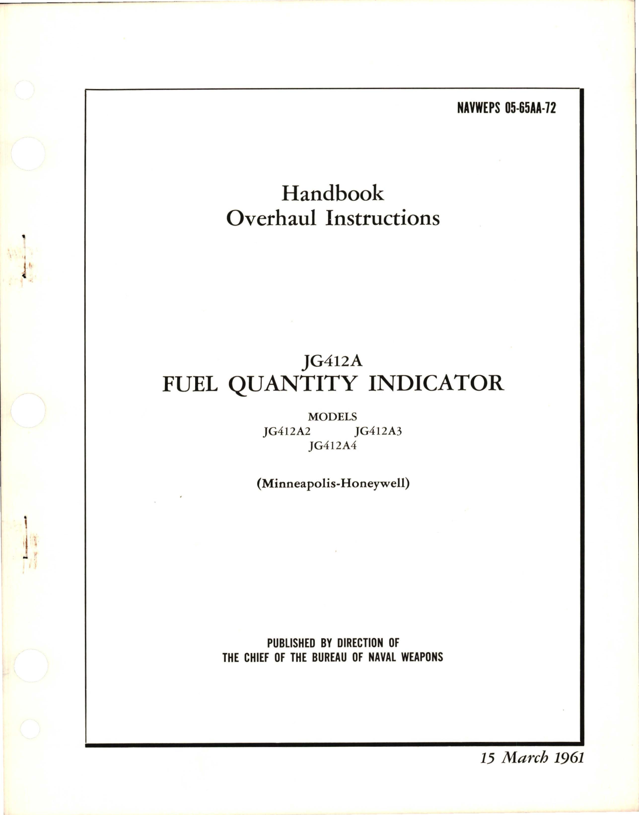 Sample page 1 from AirCorps Library document: Overhaul Instructions for Fuel Quantity Indicator - Models JG412A2, JG412A3, and JG412A4 