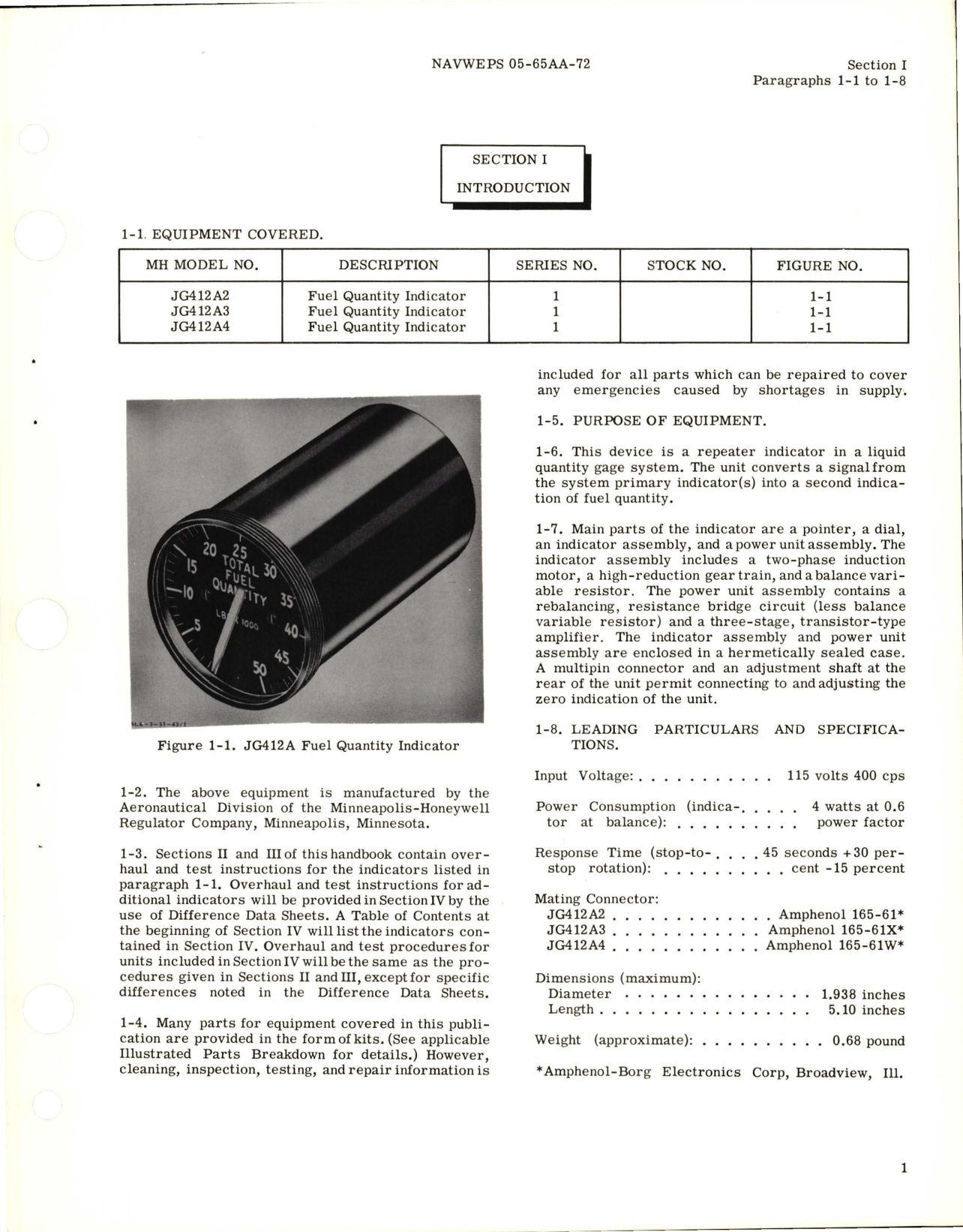 Sample page 5 from AirCorps Library document: Overhaul Instructions for Fuel Quantity Indicator - Models JG412A2, JG412A3, and JG412A4 