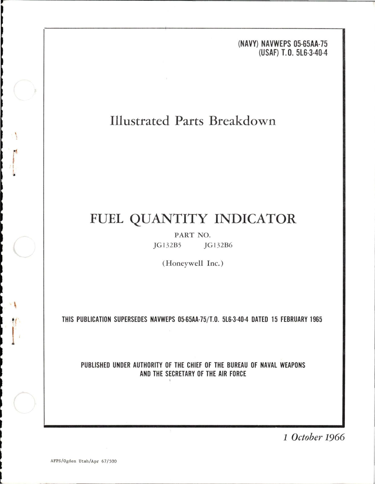 Sample page 1 from AirCorps Library document: Illustrated Parts Breakdown for Fuel Quantity Indicator - Parts JG132B5 and JG132B6