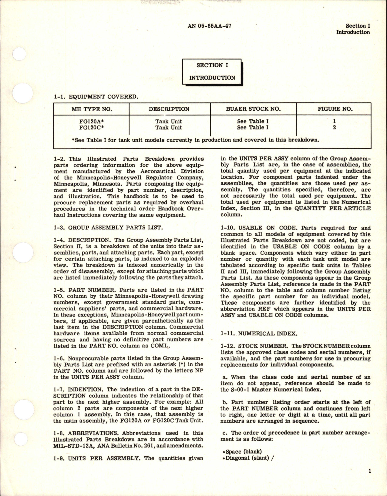 Sample page 5 from AirCorps Library document: Illustrated Parts Breakdown for Tank Unit - FG120A, FG120C (Mpls-Honeywell) 15-Mar-1958, FWAM001