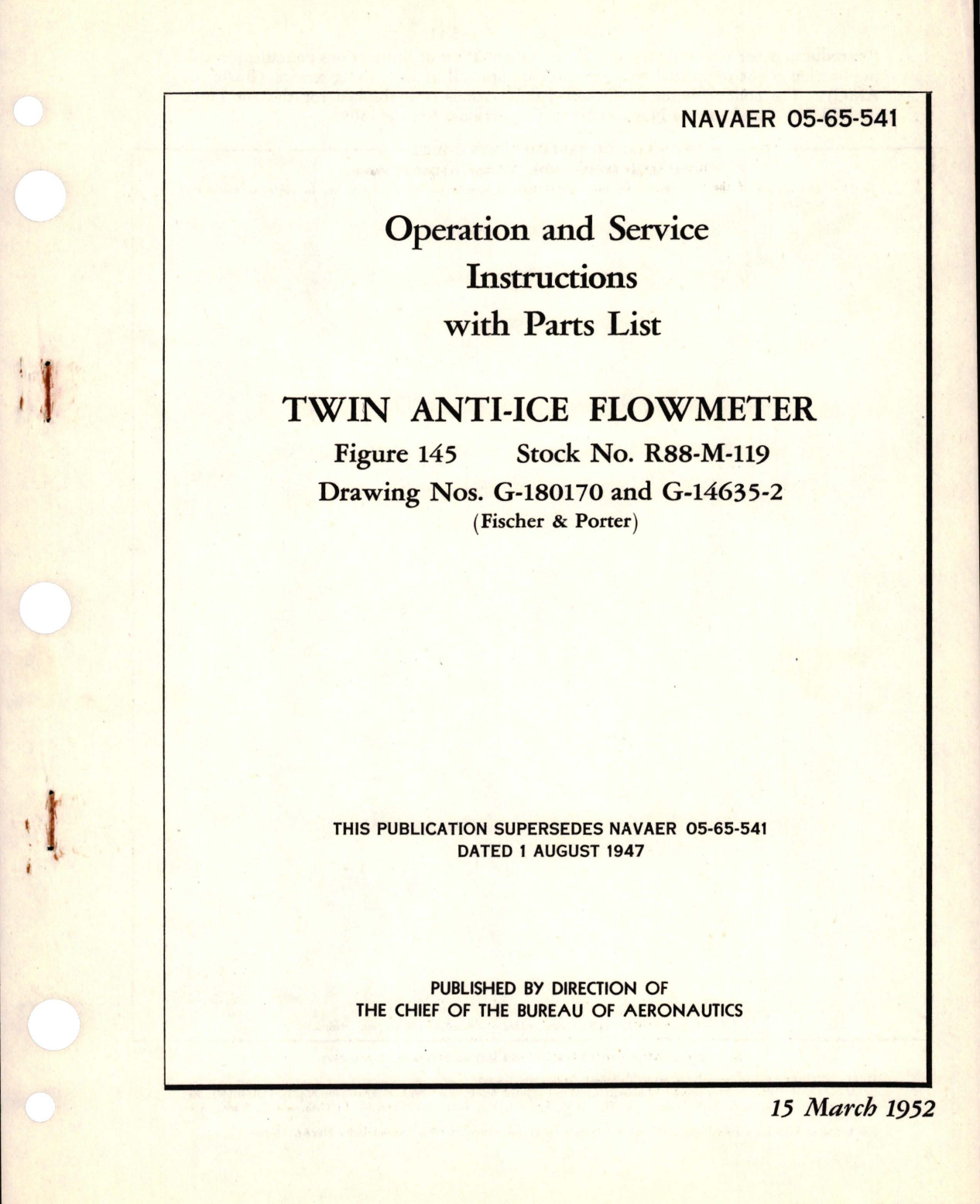 Sample page 1 from AirCorps Library document: Operation and Service Instructions with Parts List for Twin Anti-Ice Flowmeter - Figure 145