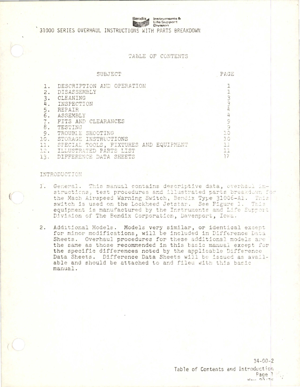 Sample page 9 from AirCorps Library document: Overhaul Instructions with Parts Breakdown for Mach Airspeed Warning Switch - Type 31000 Series