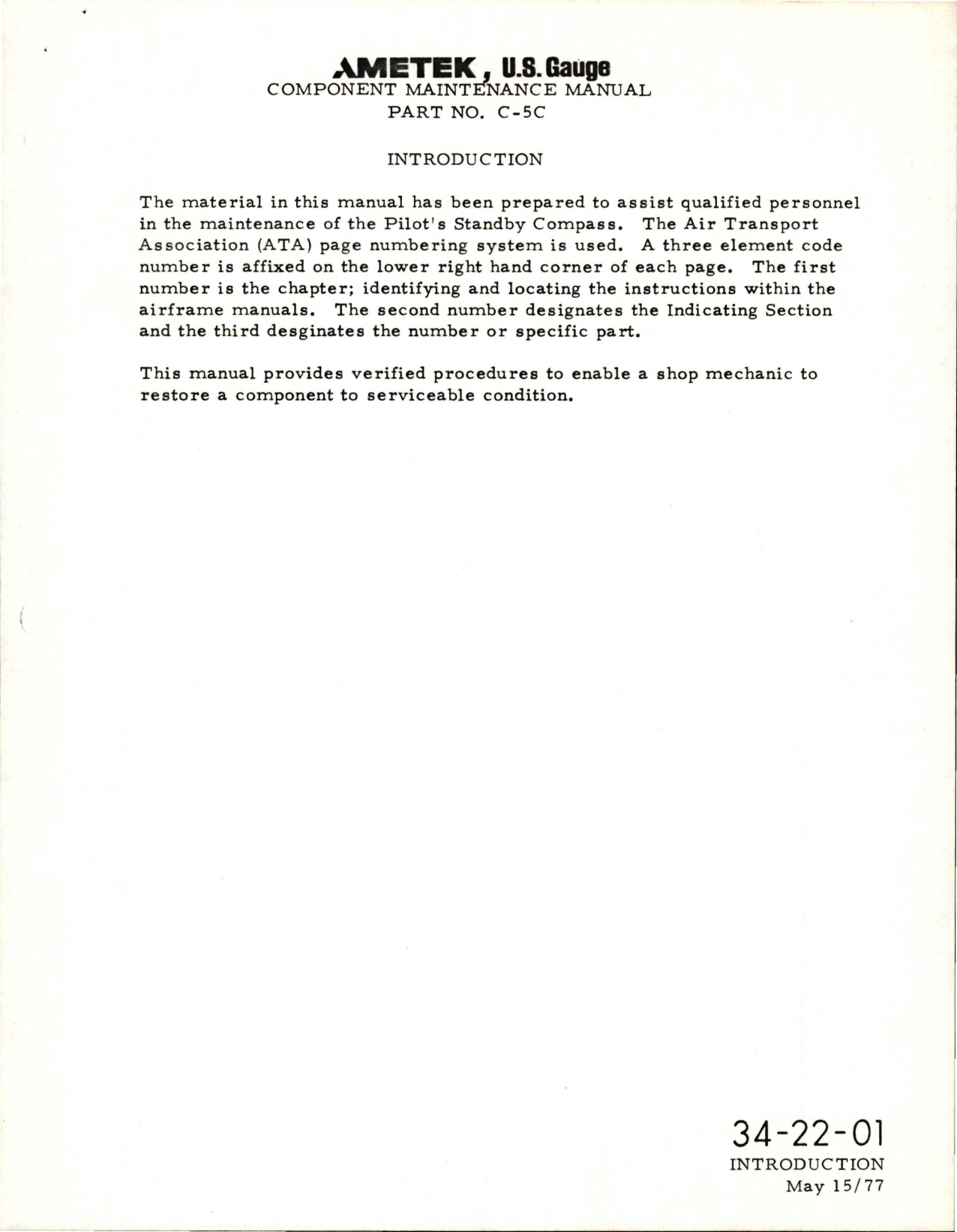 Sample page 5 from AirCorps Library document: Component Maintenance Manual with Illustrated Parts List for Pilot's Standby Compass - Part C-5C