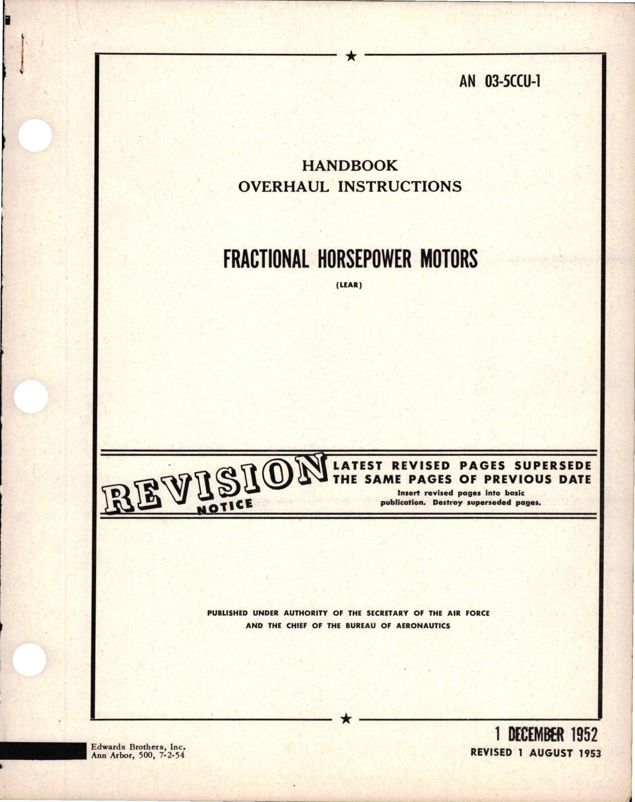 Sample page 1 from AirCorps Library document: Overhaul Instructions for Fractional Horsepower Motors 