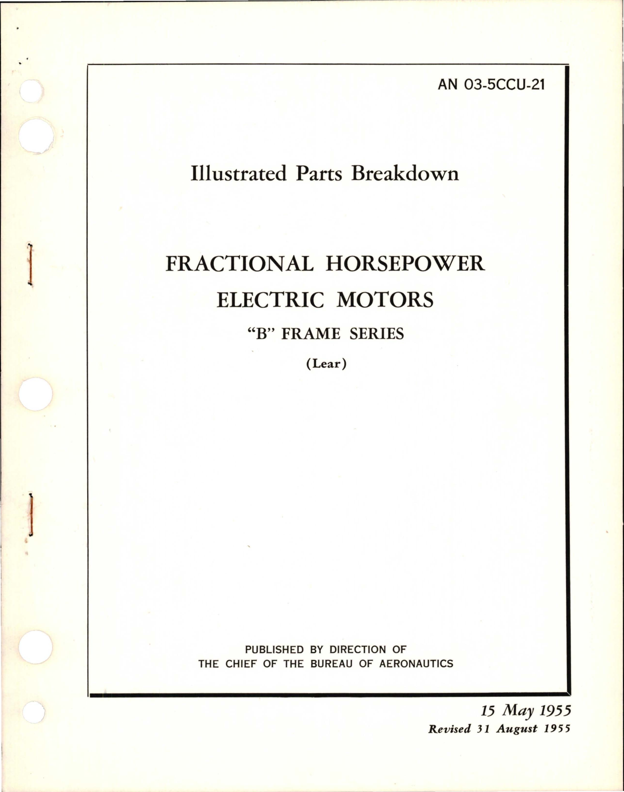 Sample page 1 from AirCorps Library document: Illustrated Parts Breakdown for Fractional Horsepower Motors - B Frame Series 