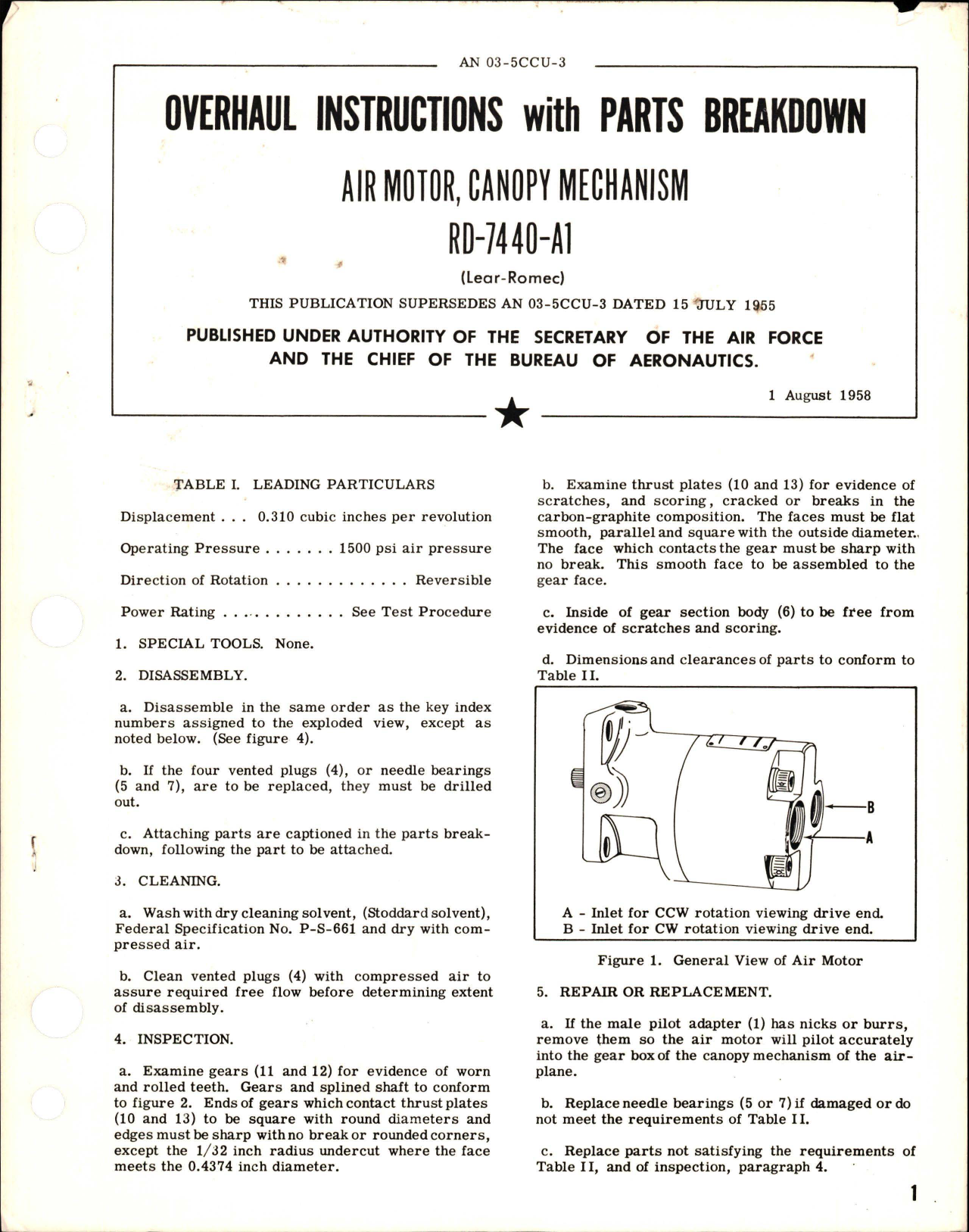 Sample page 1 from AirCorps Library document: Overhaul Instructions with Parts Breakdown for Canopy Mechanism - Air Motor - RD-7440-A1