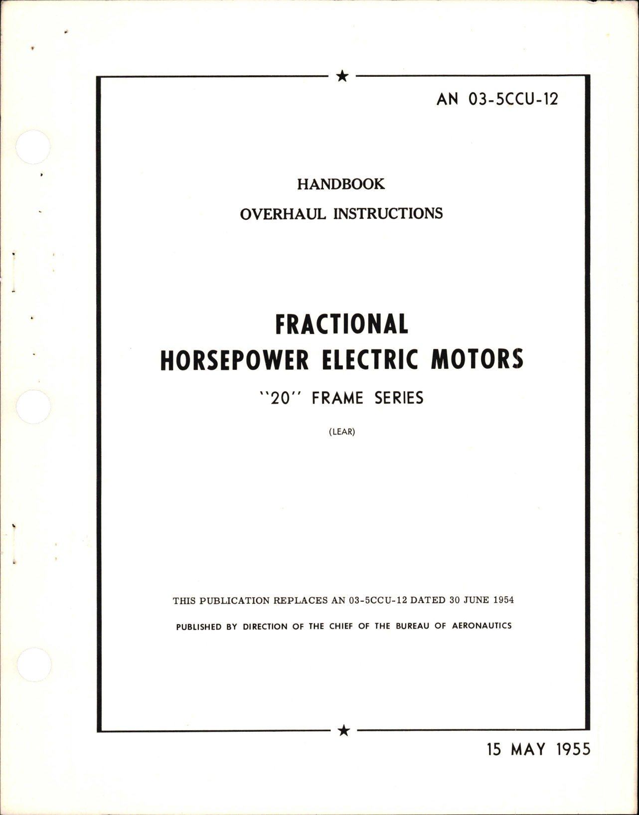 Sample page 1 from AirCorps Library document: Overhaul Instructions for Fractional Horsepower Electric Motors - 20 Frame Series 