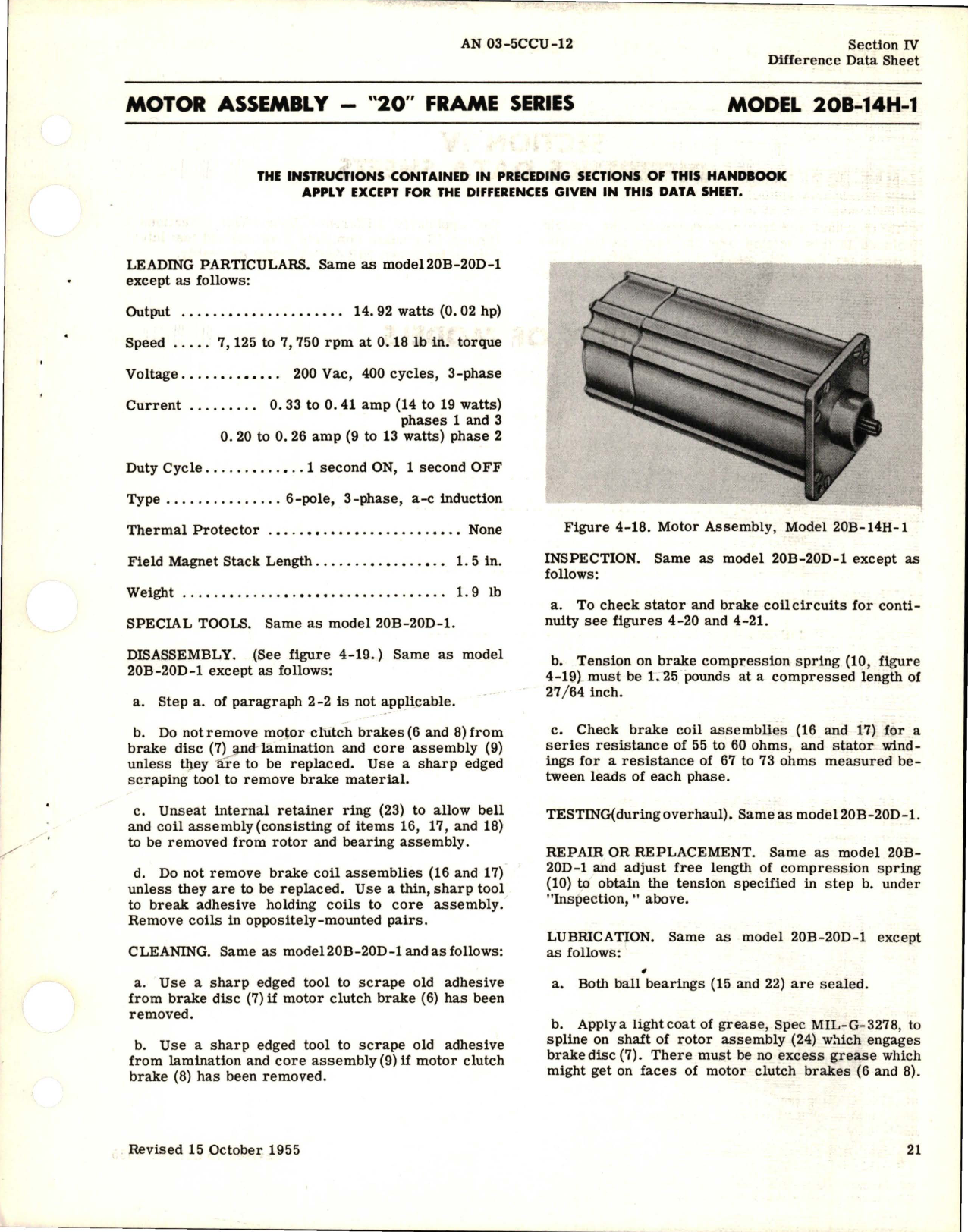 Sample page 5 from AirCorps Library document: Overhaul Instructions for Fractional Horsepower Electric Motors - 20 Frame Series 