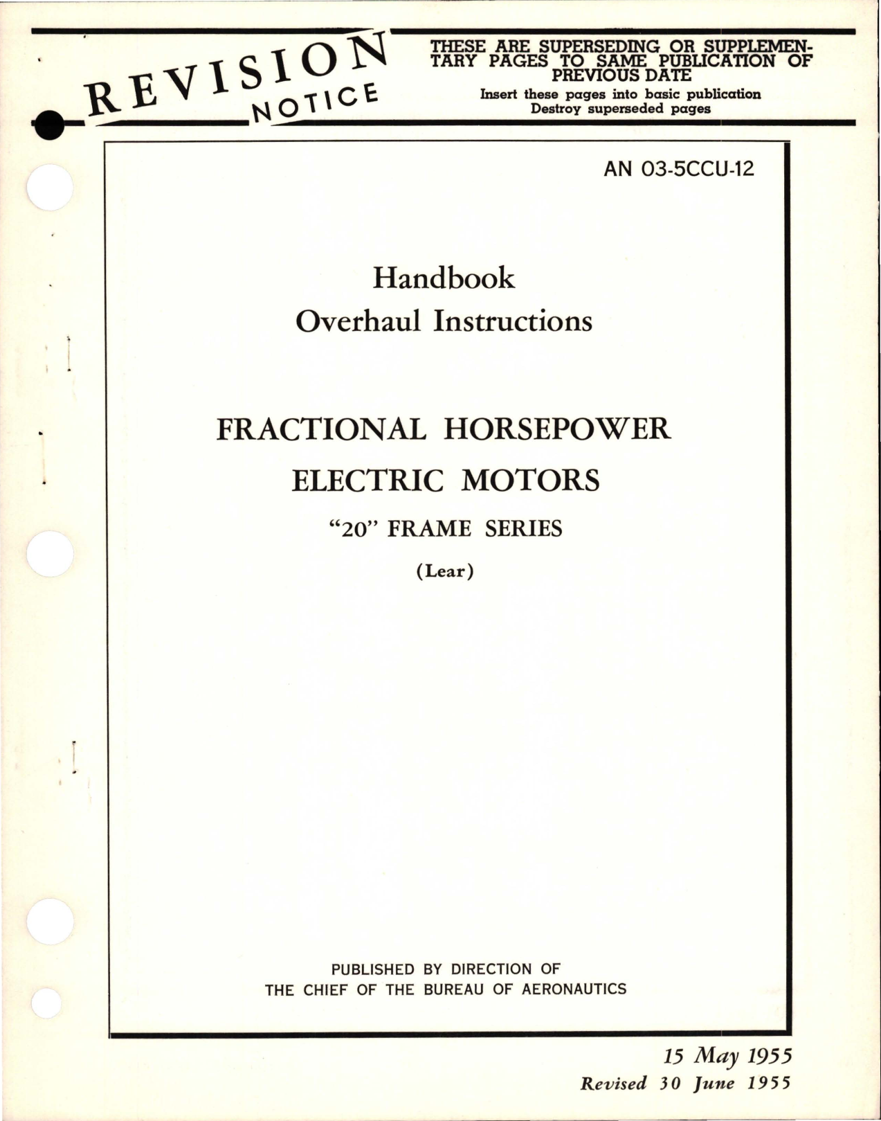 Sample page 1 from AirCorps Library document: Overhaul Instructions for Fractional Horsepower Electric Motors - 20 Frame Series 