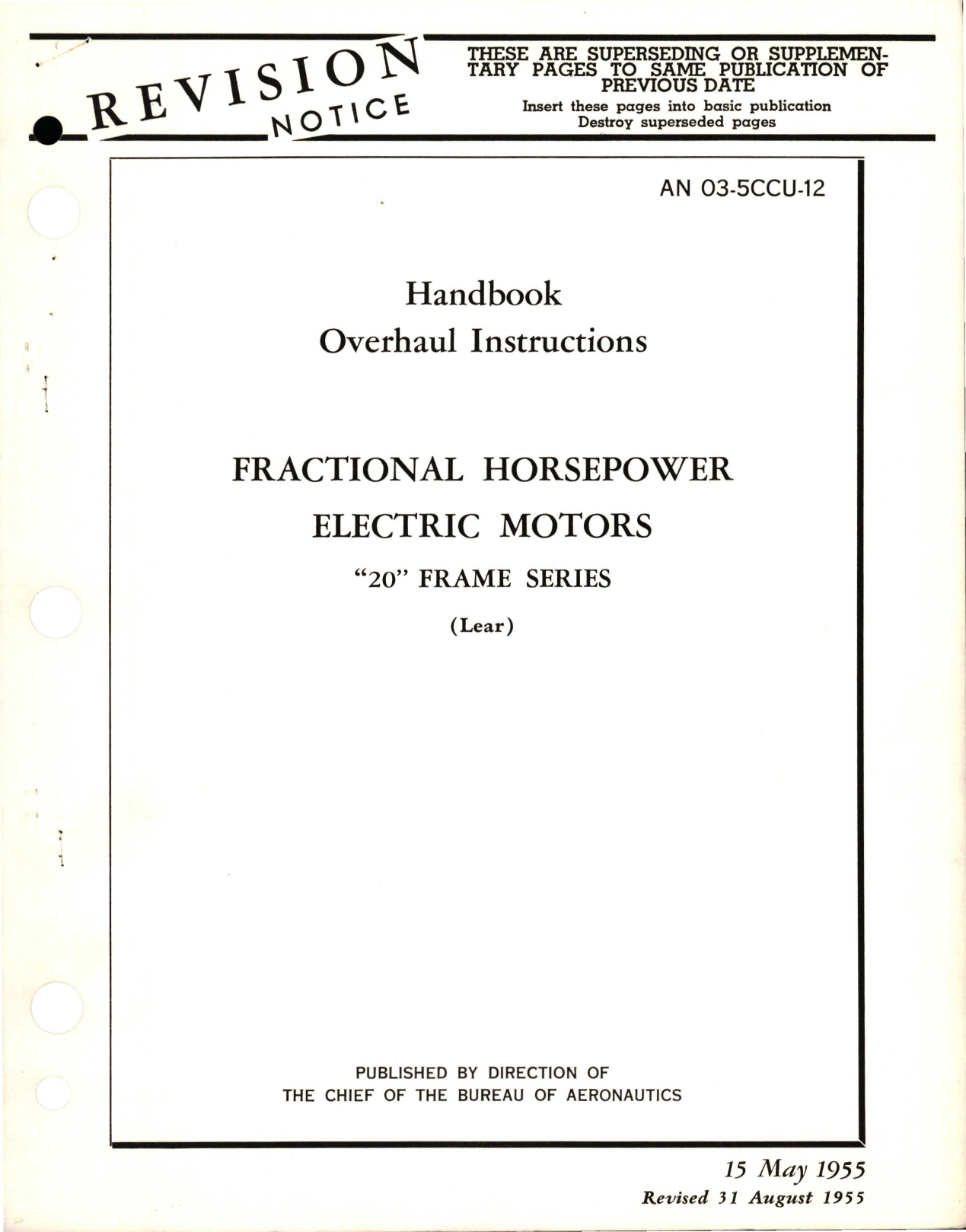 Sample page 1 from AirCorps Library document: Overhaul Instructions for Fractional Horsepower Electric Motors - 20 Frame Series 