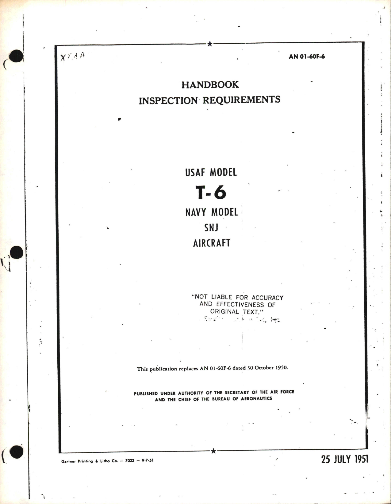 Sample page 1 from AirCorps Library document: Inspection Requirements for T-6