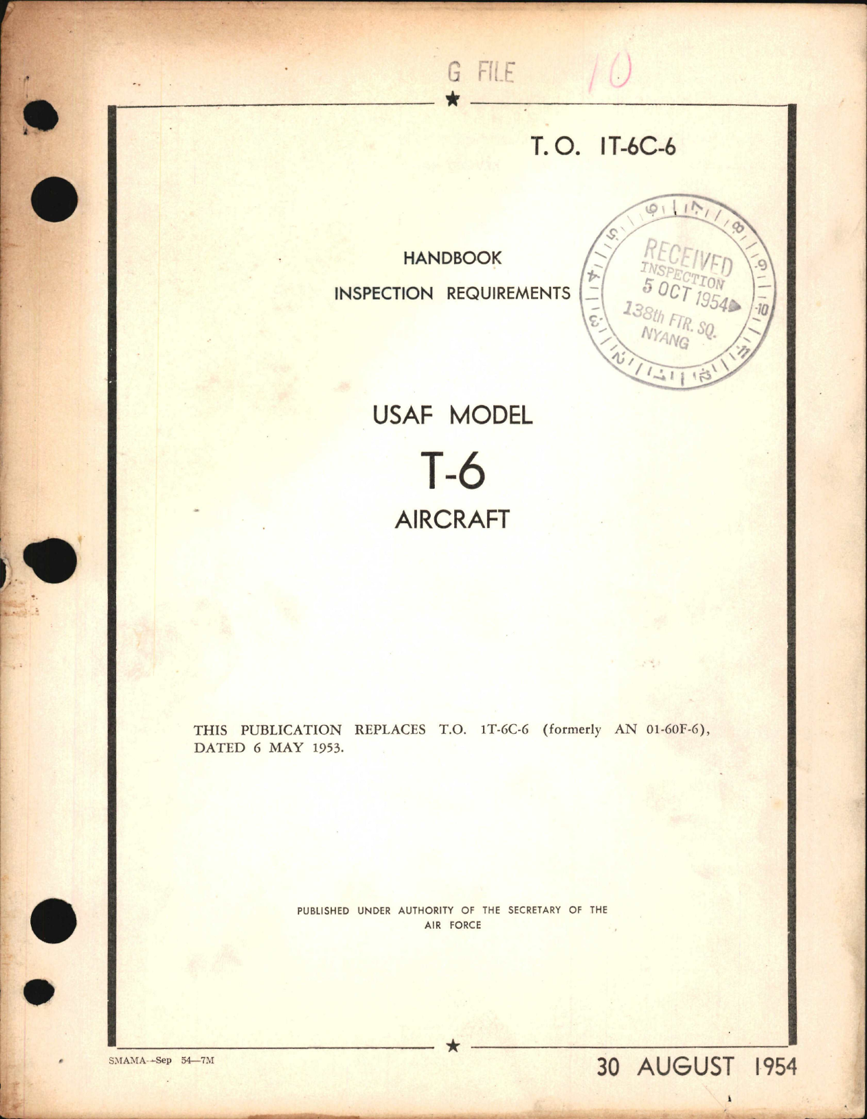 Sample page 1 from AirCorps Library document: Inspection Requirements for T-6