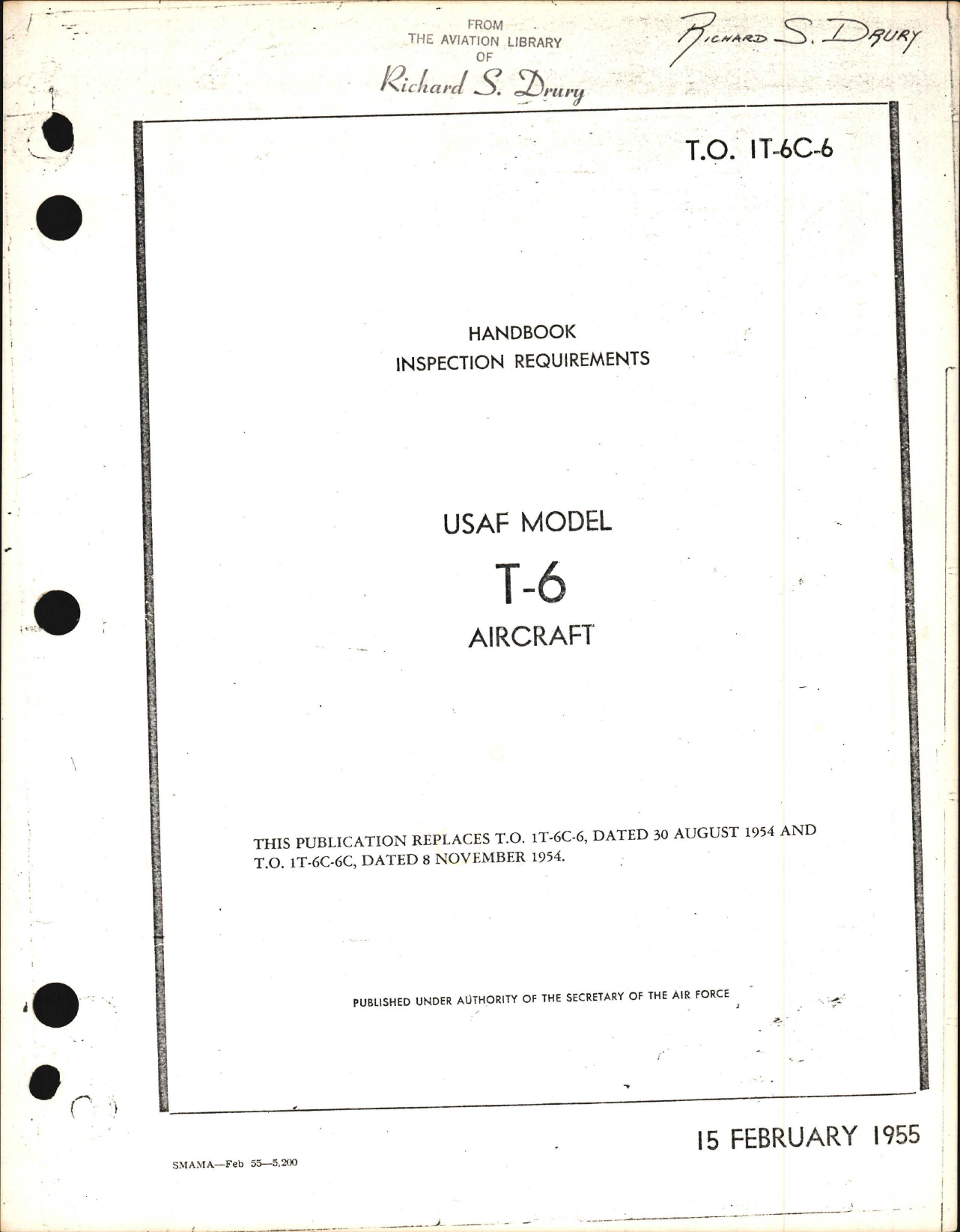 Sample page 1 from AirCorps Library document: T-6C-6, Inspection Requirements for T-6