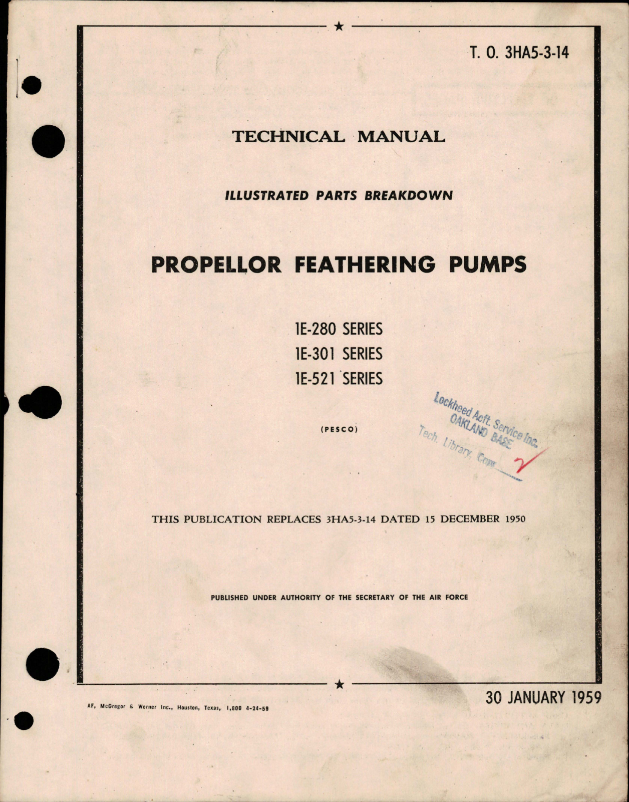 Sample page 1 from AirCorps Library document: Illustrated Parts Breakdown for Propeller Feathering Pumps - 1E-280, 1E-301, 1E-521 Series