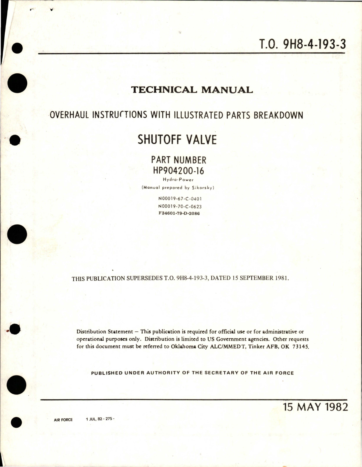 Sample page 1 from AirCorps Library document: Overhaul Instructions with Illustrated Parts Breakdown for Shutoff Valve - Part HP904200-16