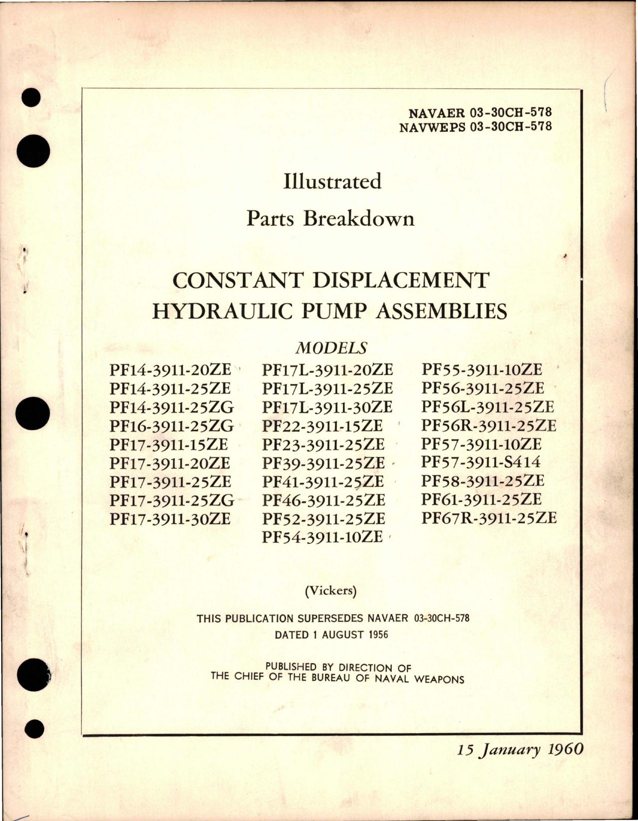 Sample page 1 from AirCorps Library document: Illustrated Parts Breakdown for Constant Displacement Hydraulic Pump Assemblies